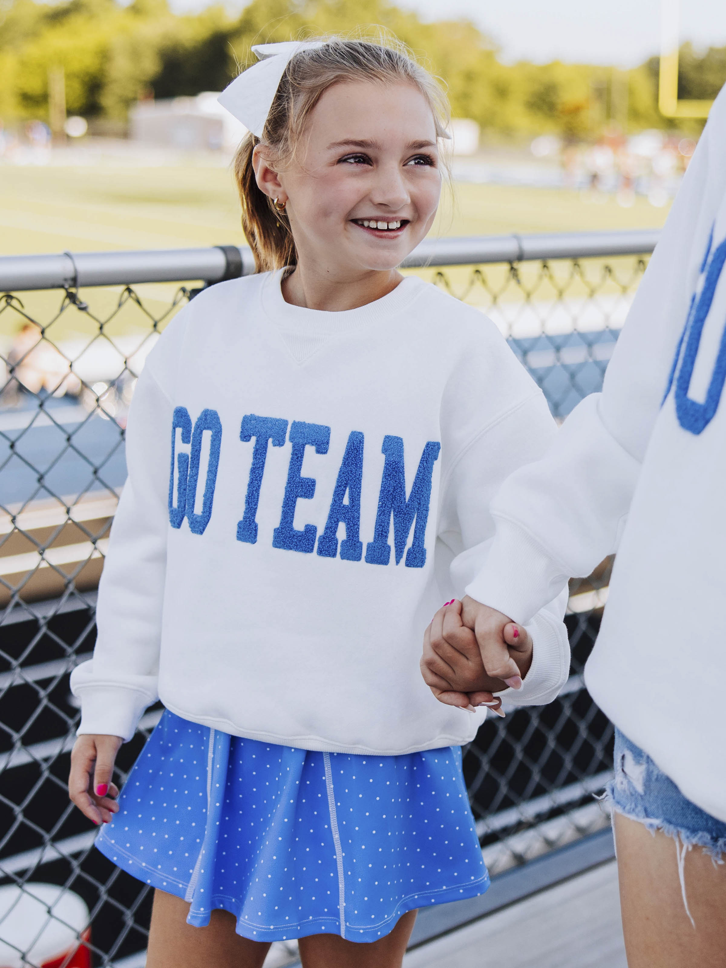 Warm Knit Sweatshirt - Blue Chenille Applique White