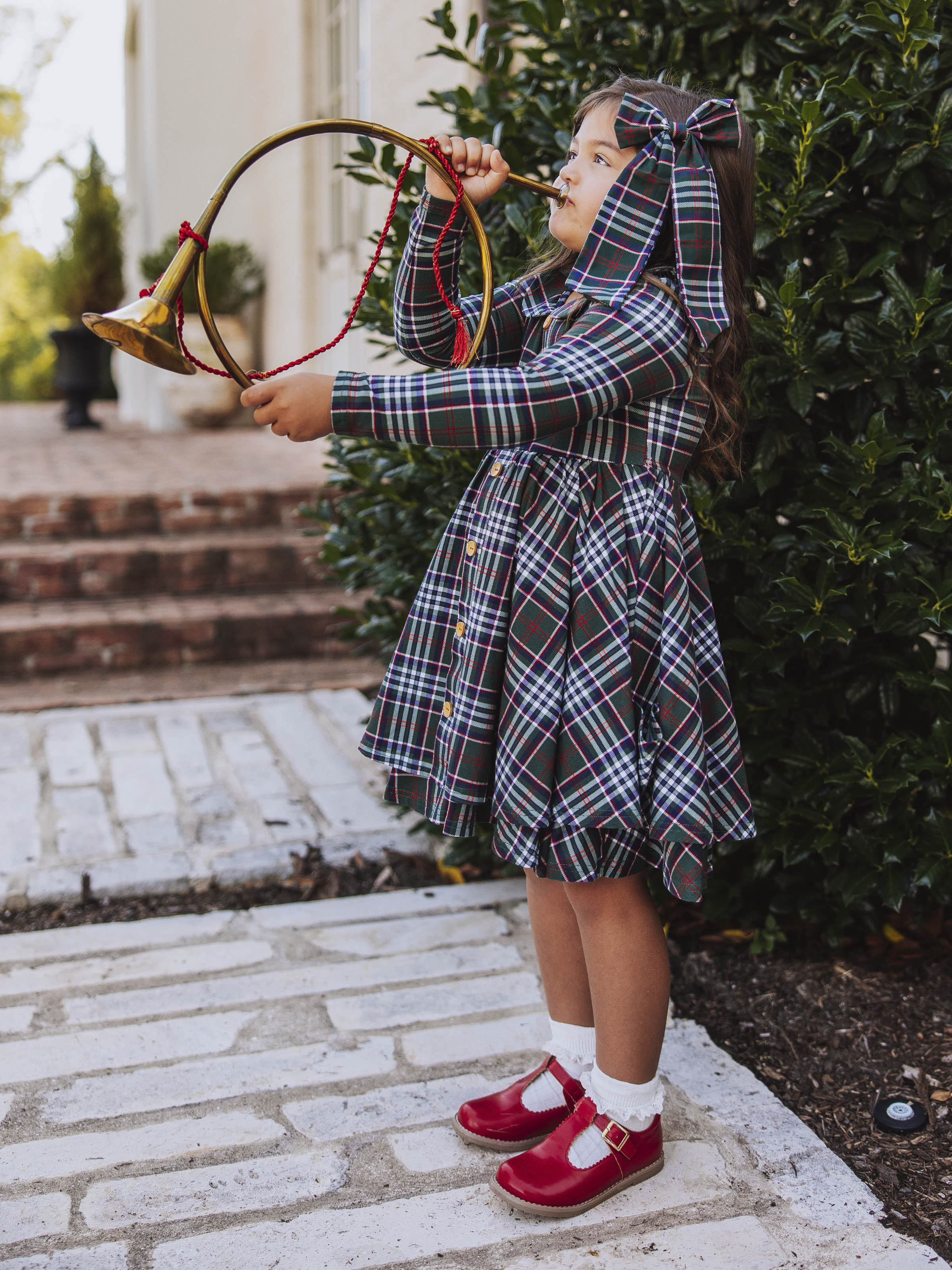 Button Front Dress - Christmas Traditions Peter Pan Collar