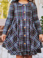 Button Front Dress - Christmas Traditions Peter Pan Collar