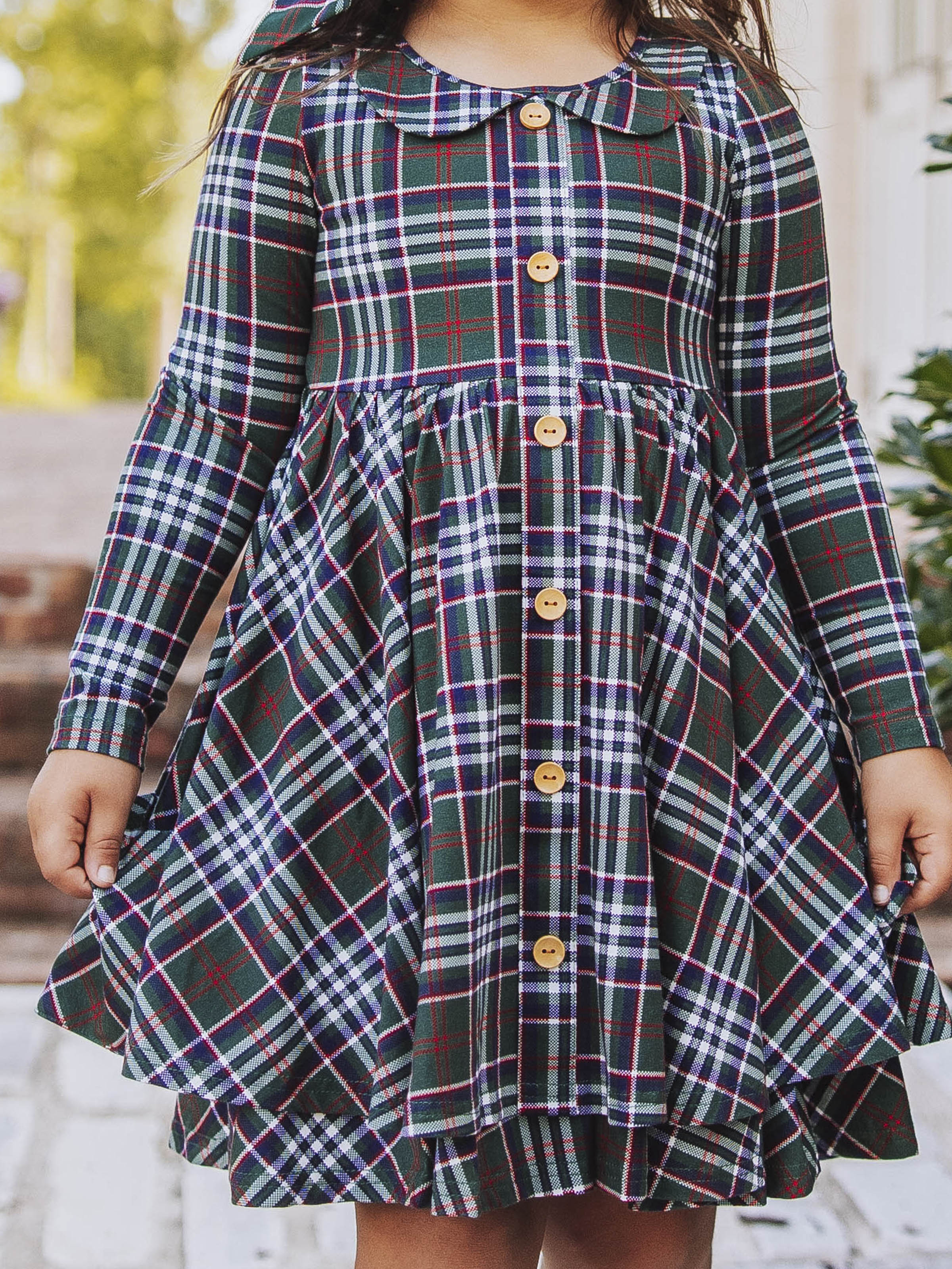 Button Front Dress - Christmas Traditions Peter Pan Collar