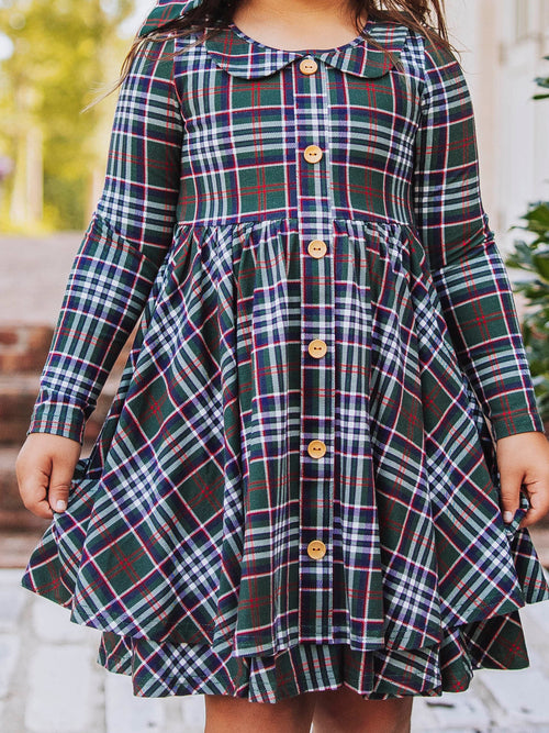 Button Front Dress - Christmas Traditions Peter Pan Collar
