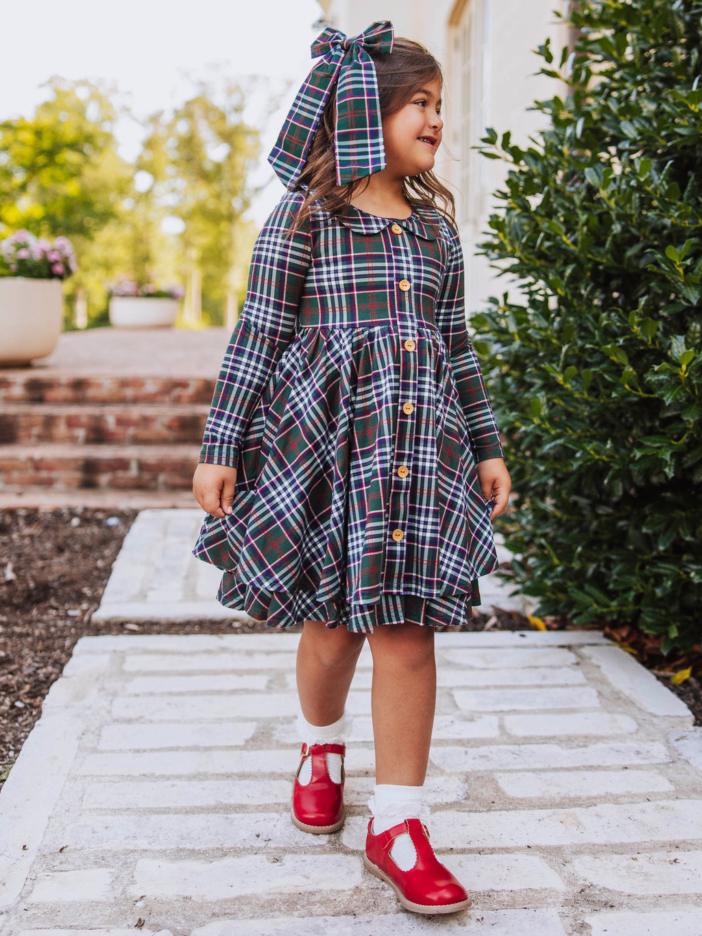 Button Front Dress - Christmas Traditions Peter Pan Collar