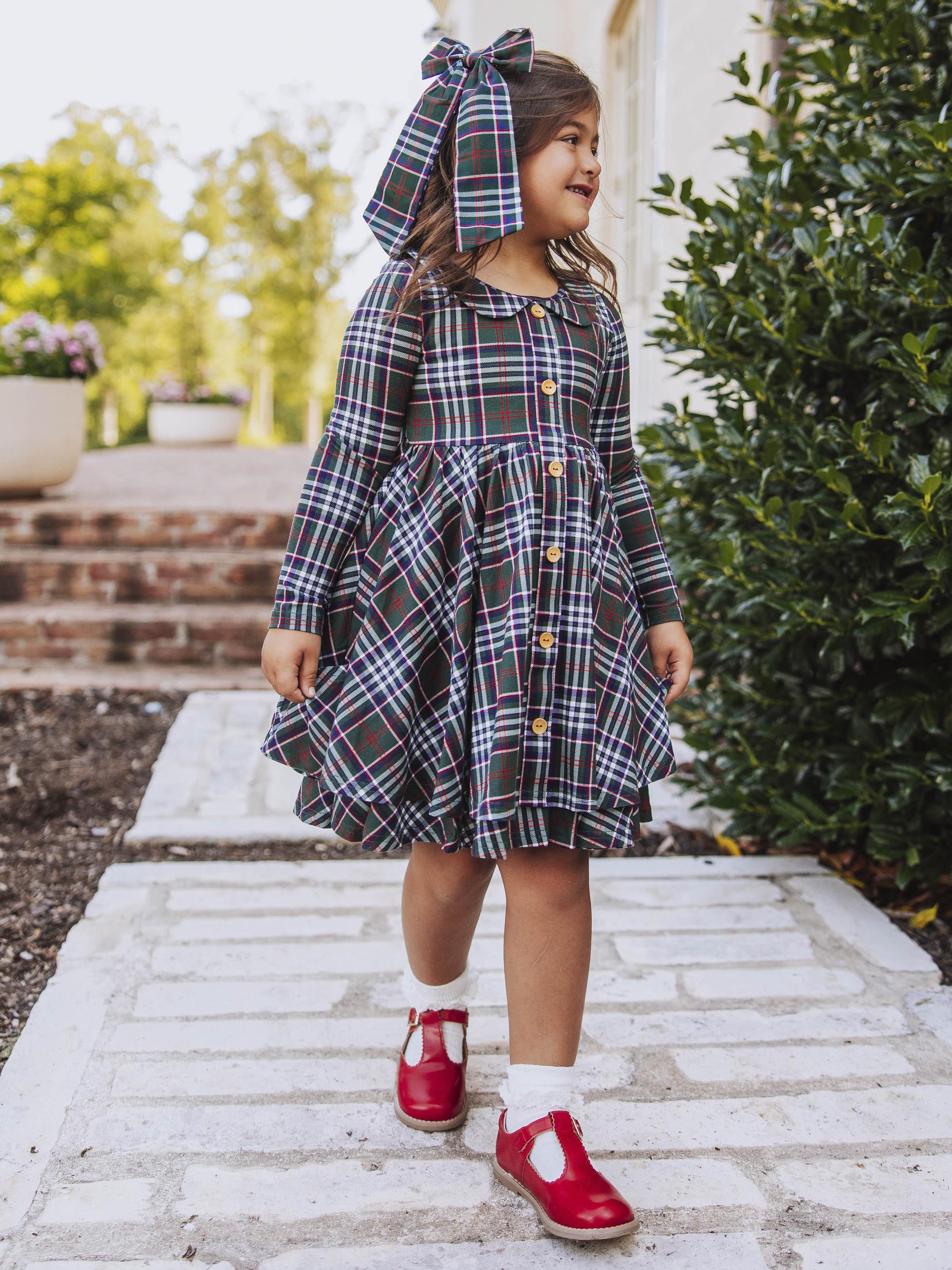 Button Front Dress - Christmas Traditions Peter Pan Collar