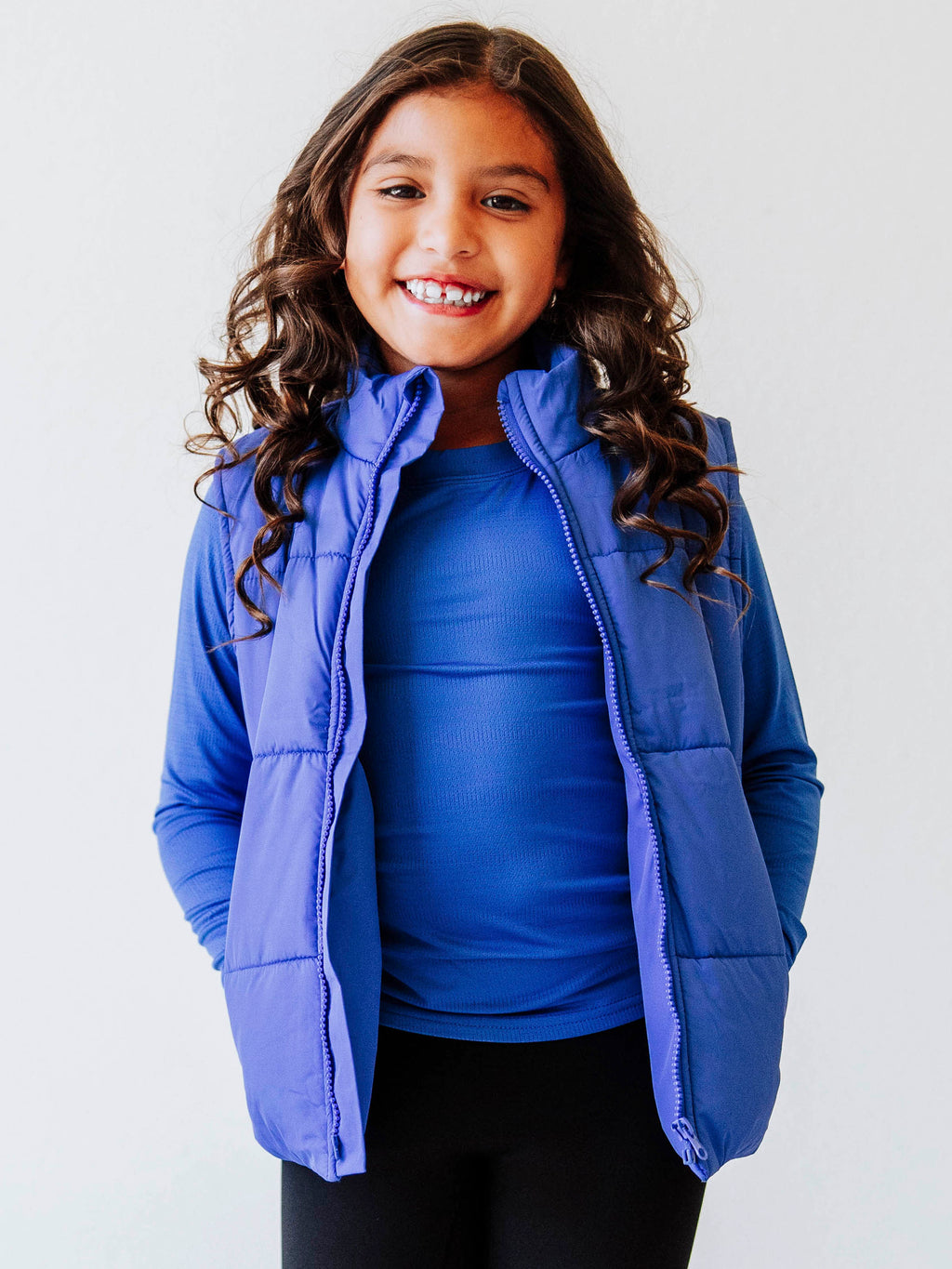 Puffer Vest - Royal Blue Zip Lined Stand Collar
