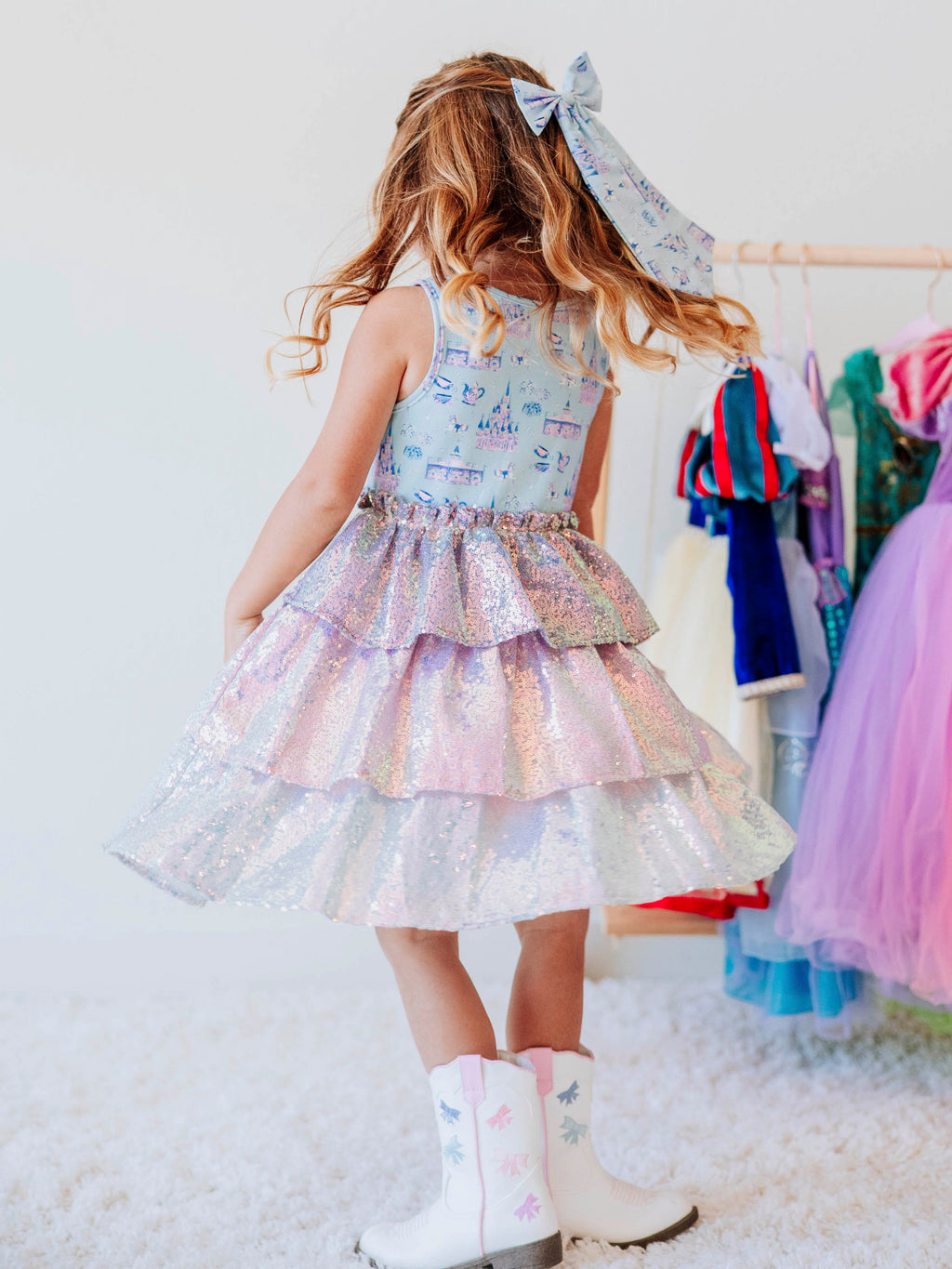 Sequin Tiered Dress - Magical Day Cotton Lined Pastel Sparkle