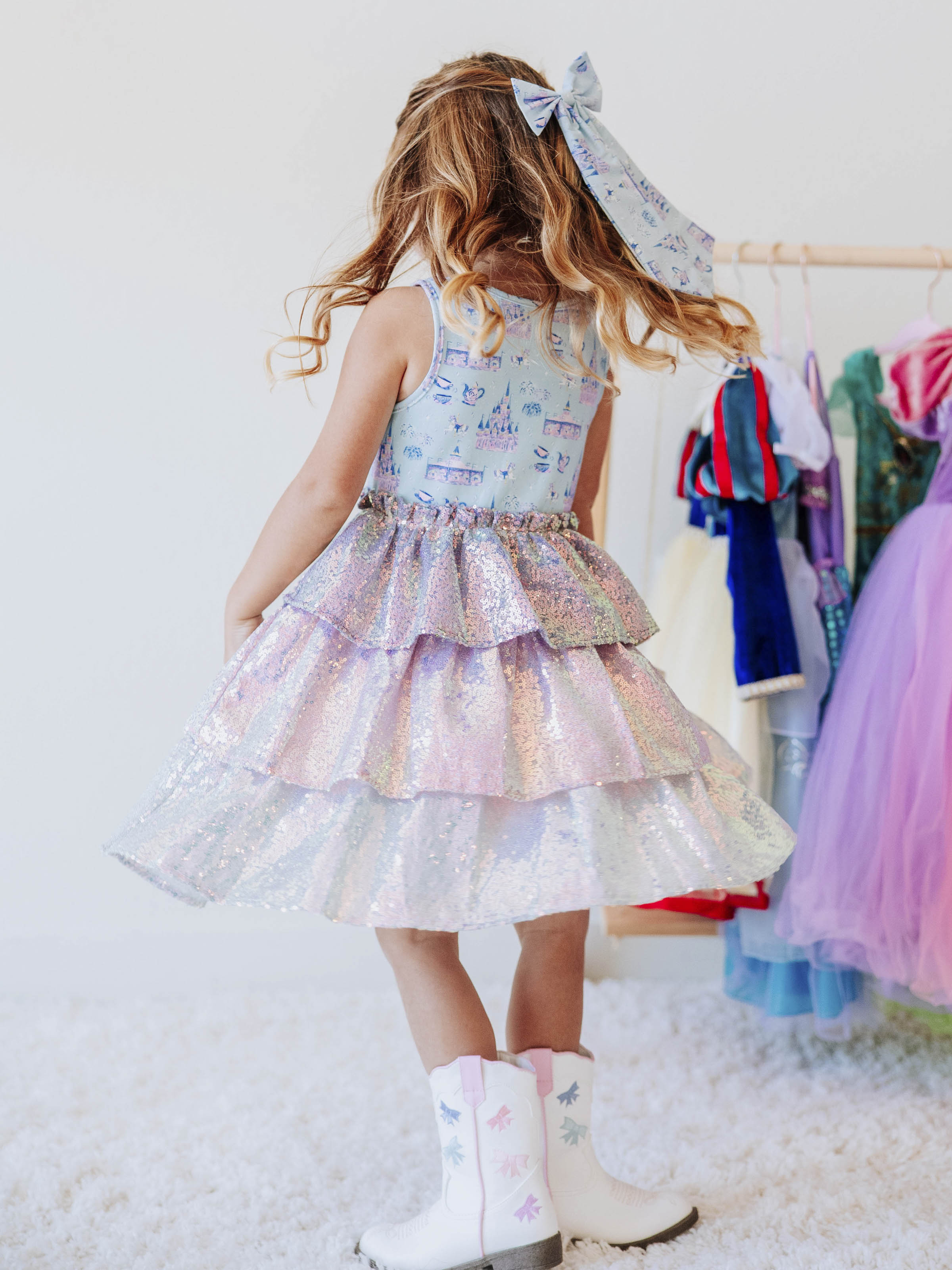 Sequin Tiered Dress - Magical Day Cotton Lined Pastel Sparkle