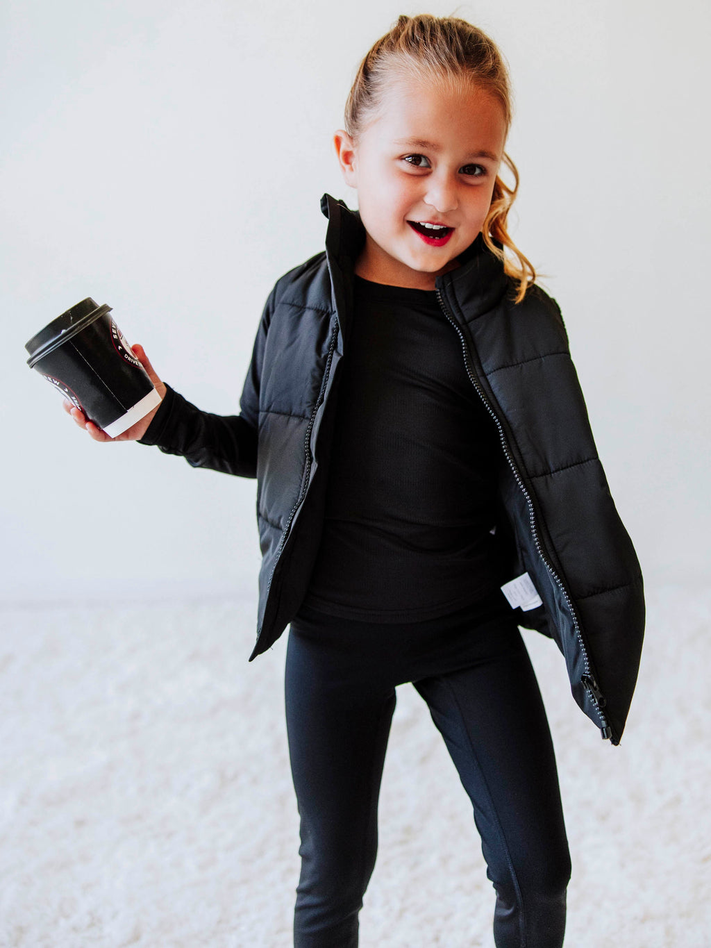 Puffer Vest - Black Zip Polyester Stand Collar Pockets