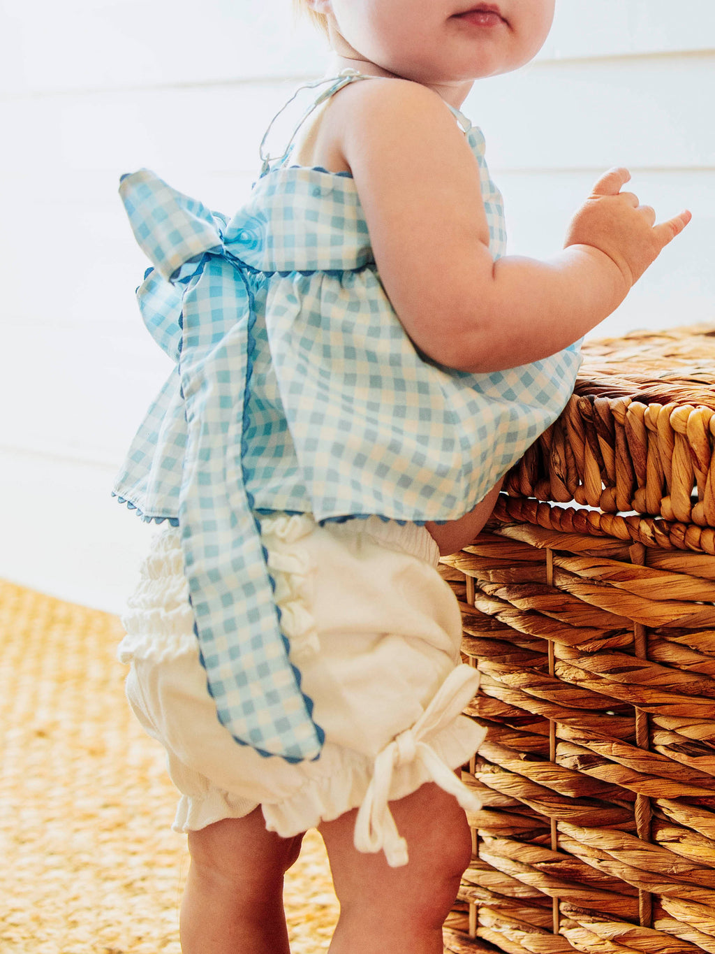 Denim Bloomers - White Cotton Lined Elastic Ruffled Hem