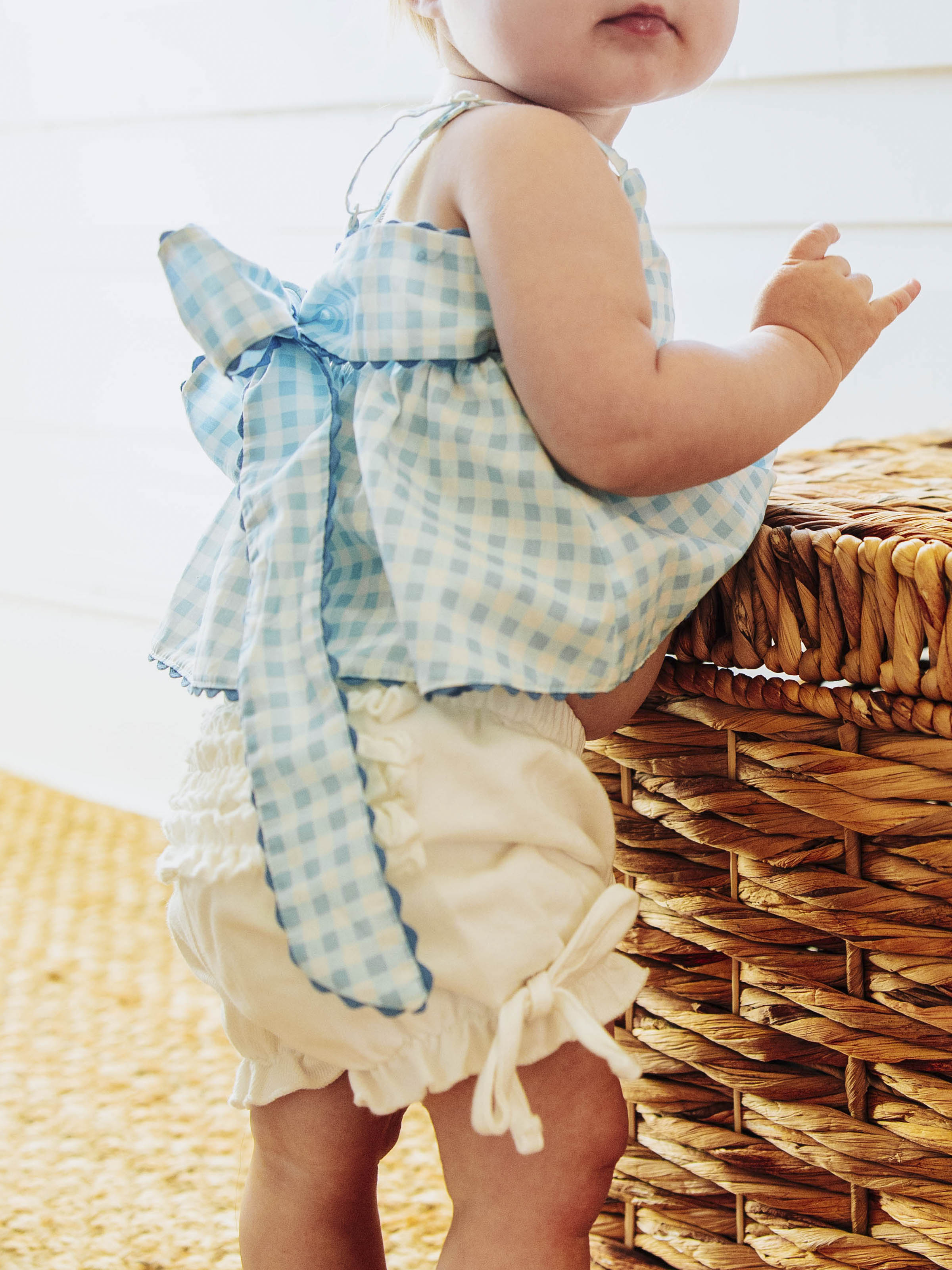 Denim Bloomers - White Cotton Lined Elastic Ruffled Hem