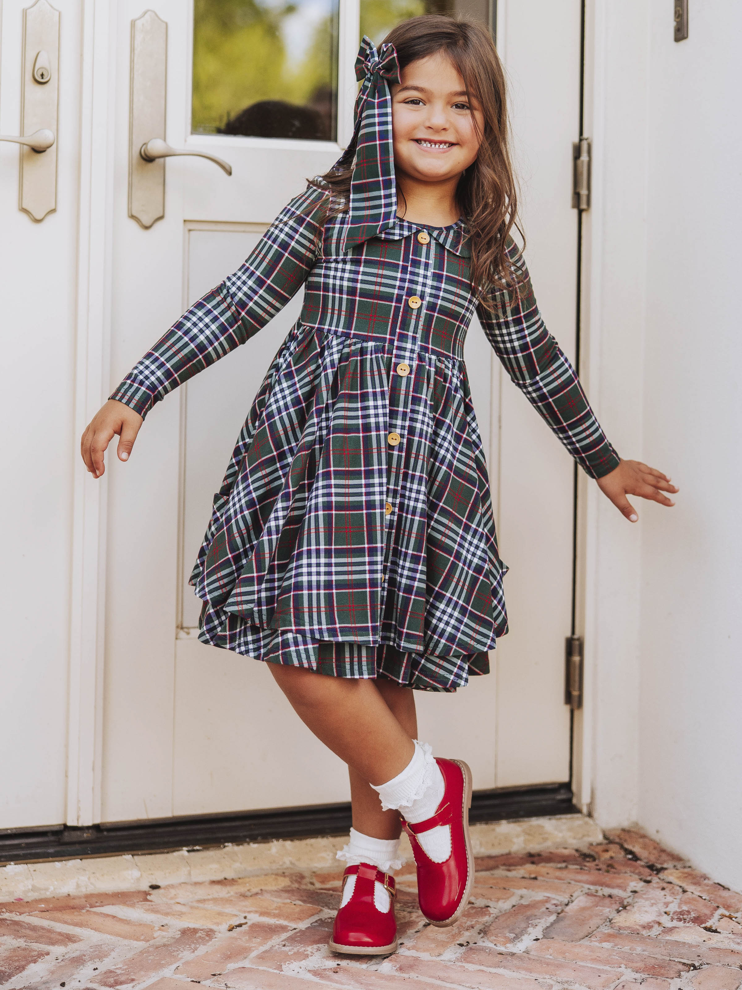 Button Front Dress - Christmas Traditions Peter Pan Collar