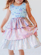Sequin Tiered Dress - Magical Day Cotton Lined Pastel Sparkle