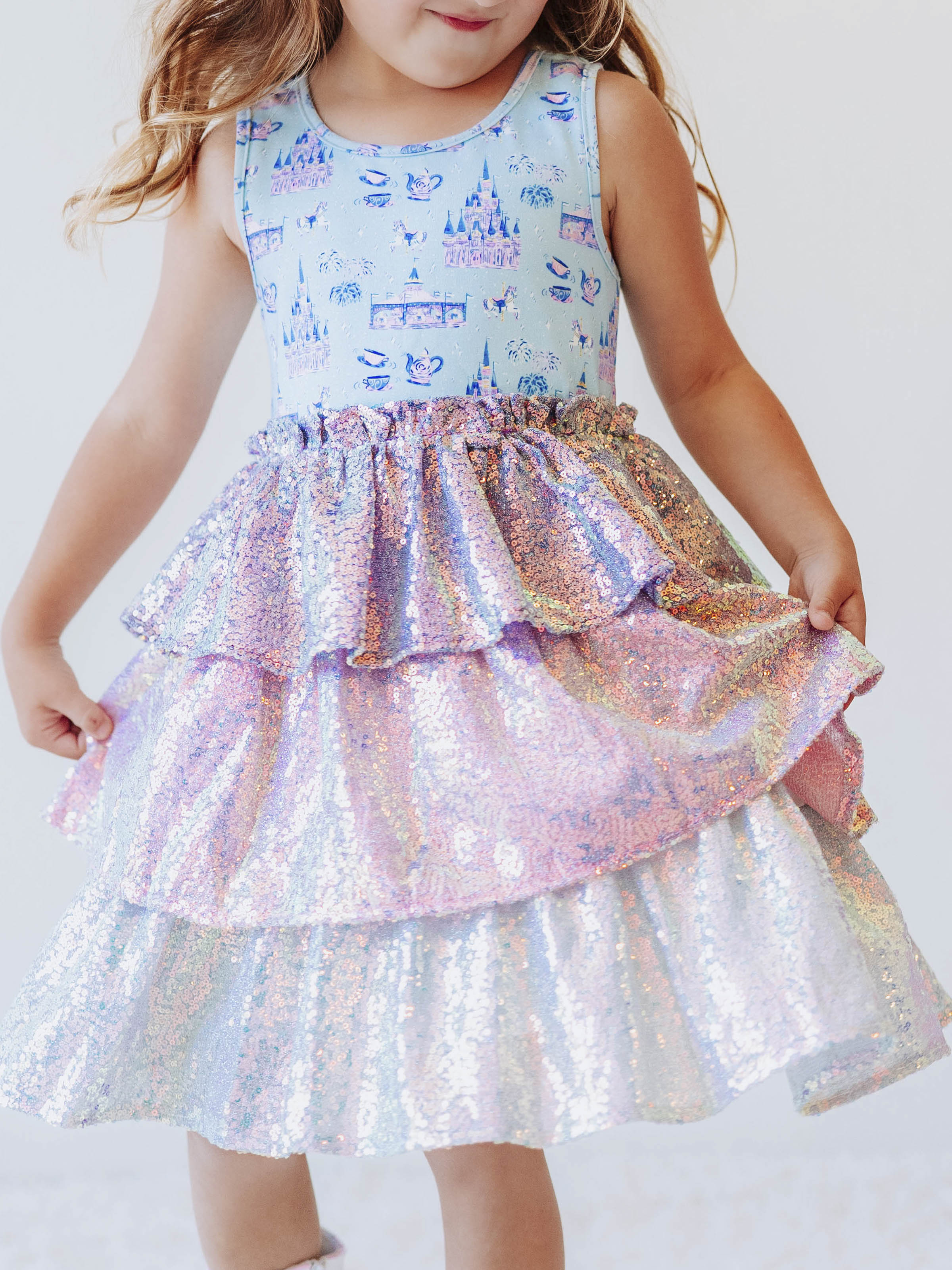 Sequin Tiered Dress - Magical Day Cotton Lined Pastel Sparkle