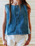 Ruffled Denim Tank - Vintage Wash Cotton Ruffle Back Placket