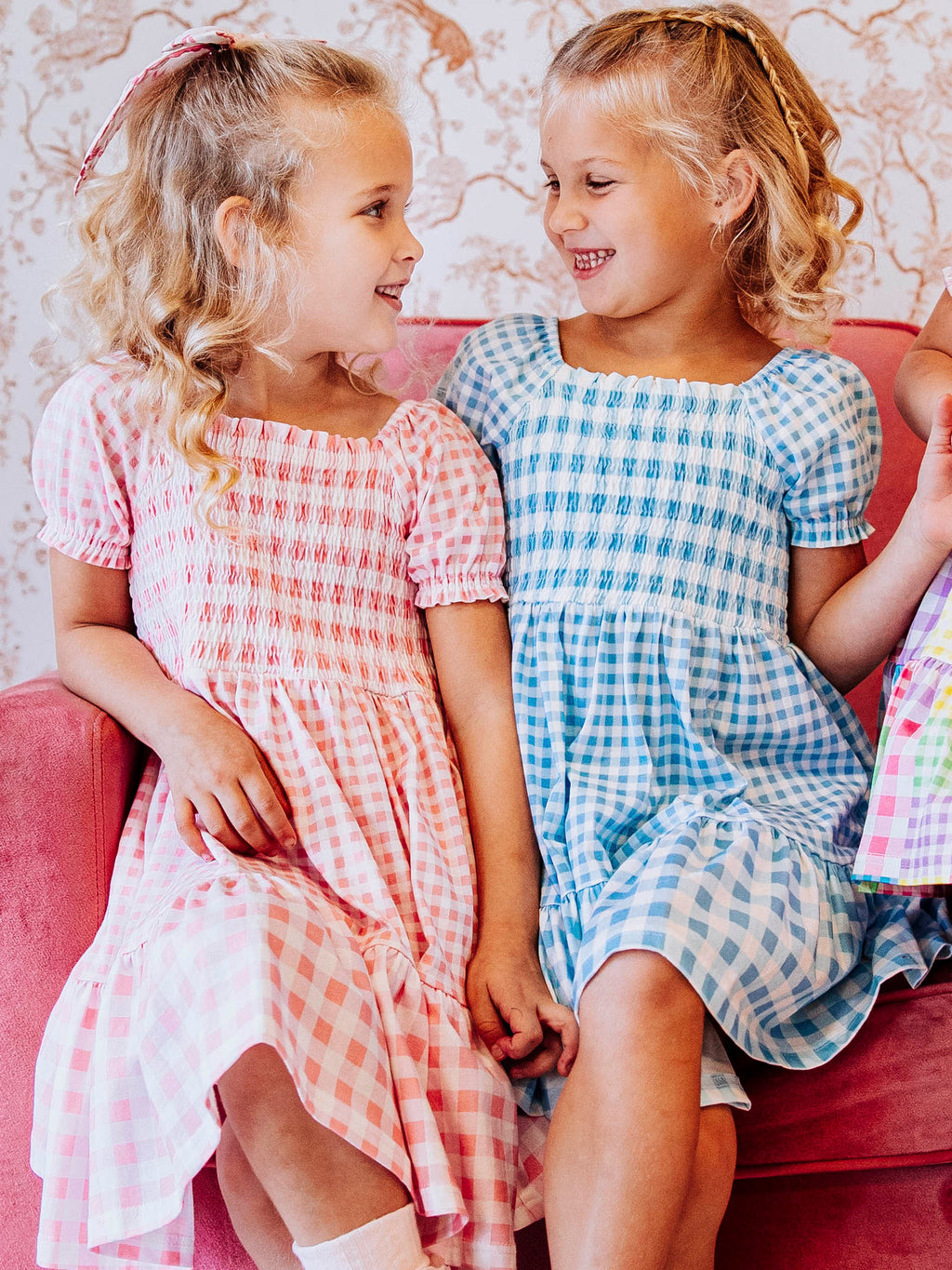 Puff Sleeve Dress - Pink Gingham Cotton Smocked Elastic Sleeves