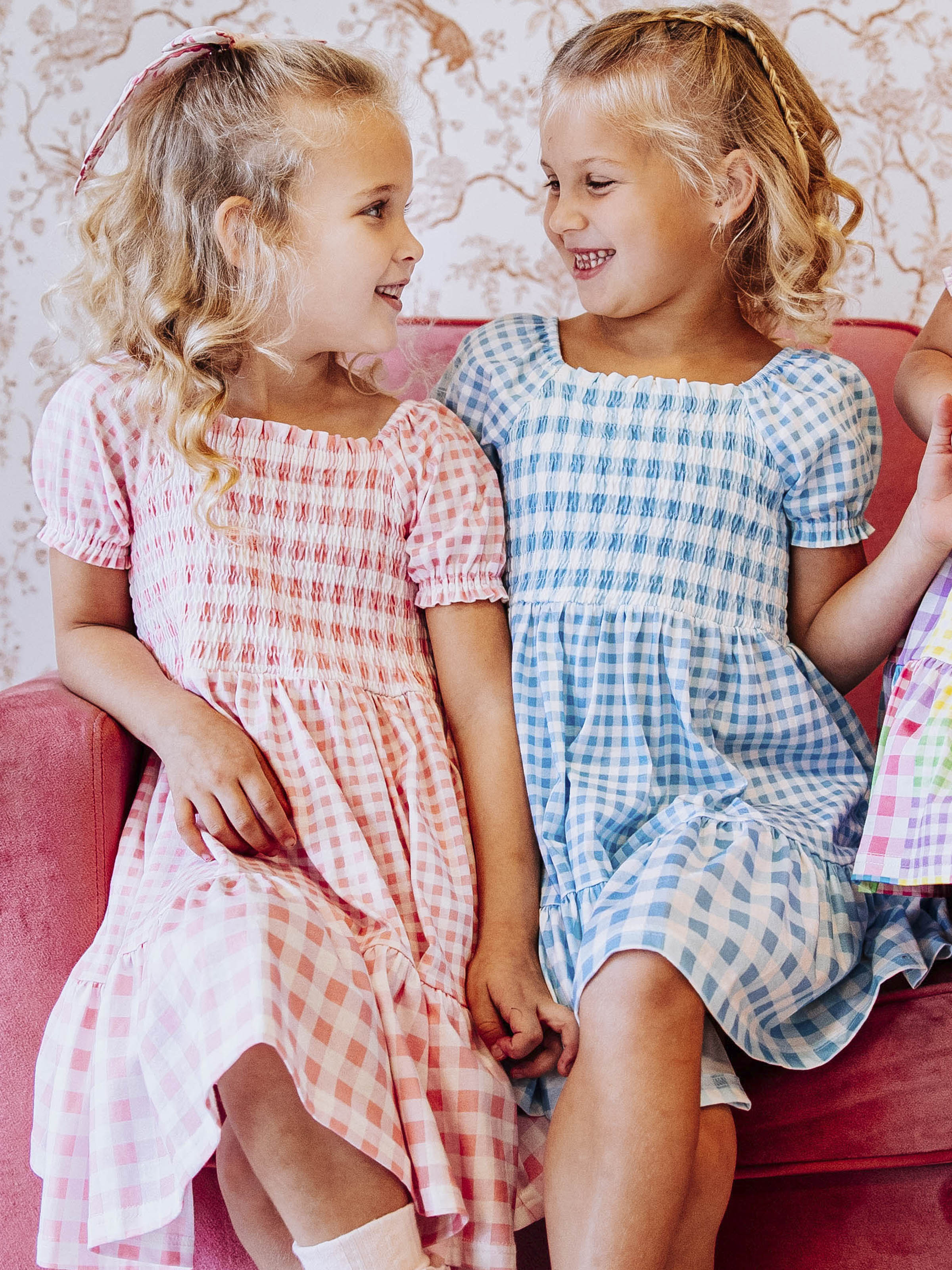 Puff Sleeve Dress - Pink Gingham Cotton Smocked Elastic Sleeves