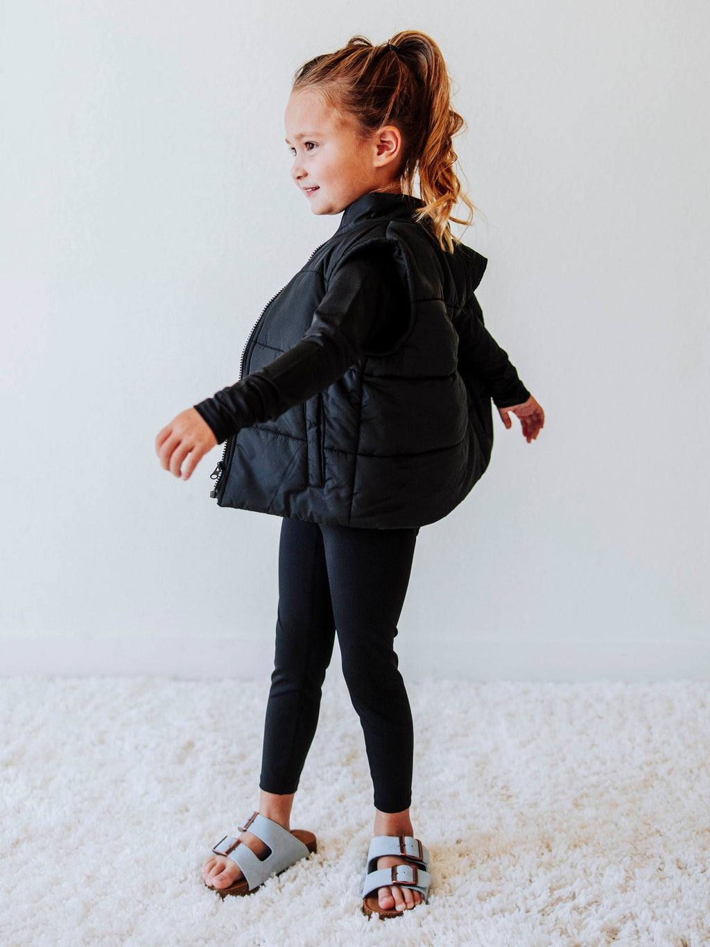 Puffer Vest - Black Zip Polyester Stand Collar Pockets