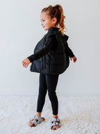 Puffer Vest - Black Zip Polyester Stand Collar Pockets