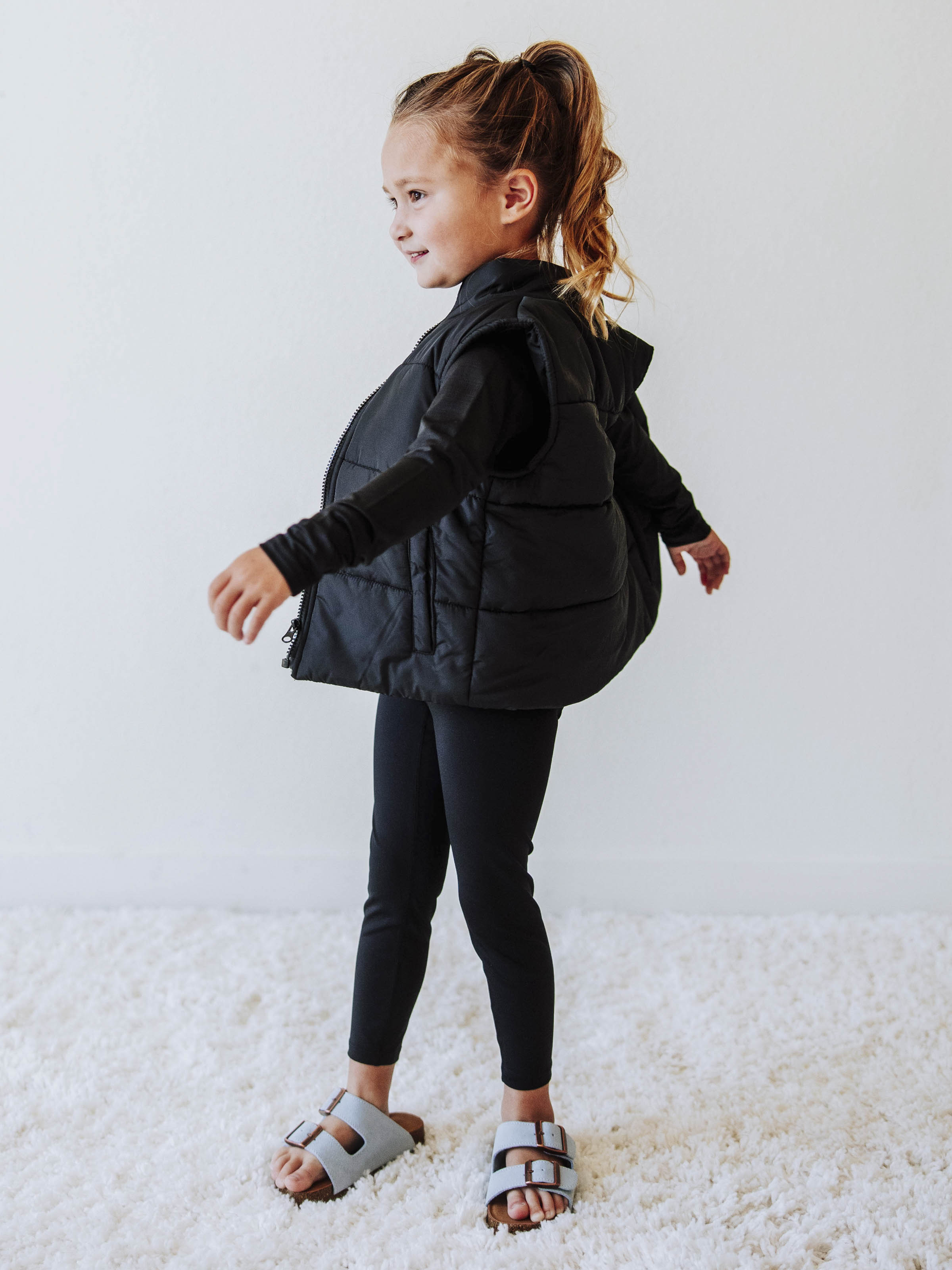 Puffer Vest - Black Zip Polyester Stand Collar Pockets