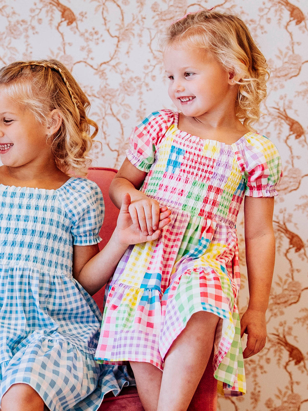Puff Sleeve Dress - Patchwork Gingham Smocked Lined Cotton