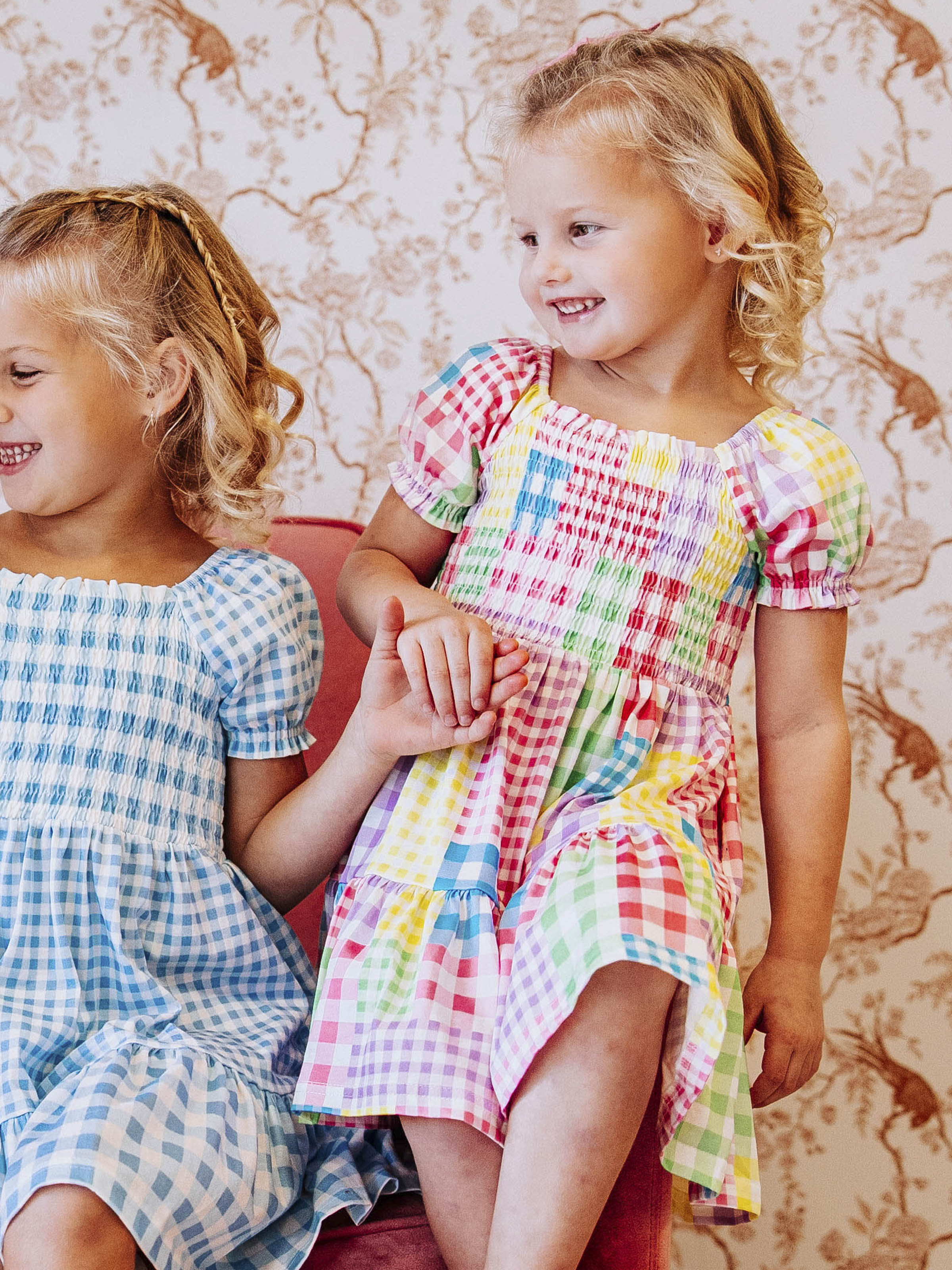 Puff Sleeve Dress - Patchwork Gingham Smocked Lined Cotton