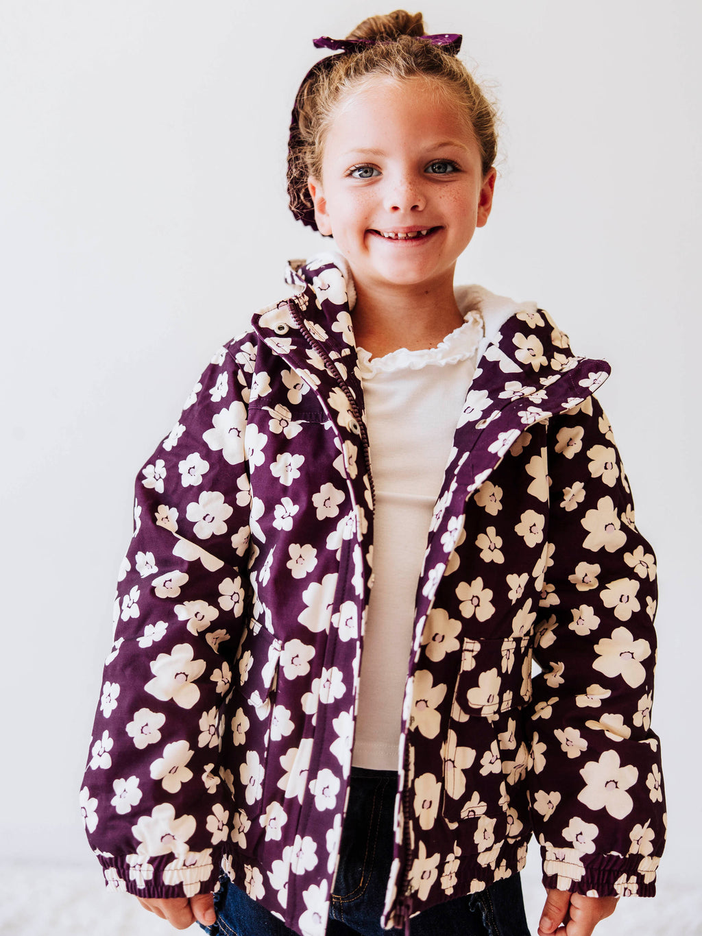Sherpa Lined Hooded Jacket - Sugar Plum Floral Cotton Zip