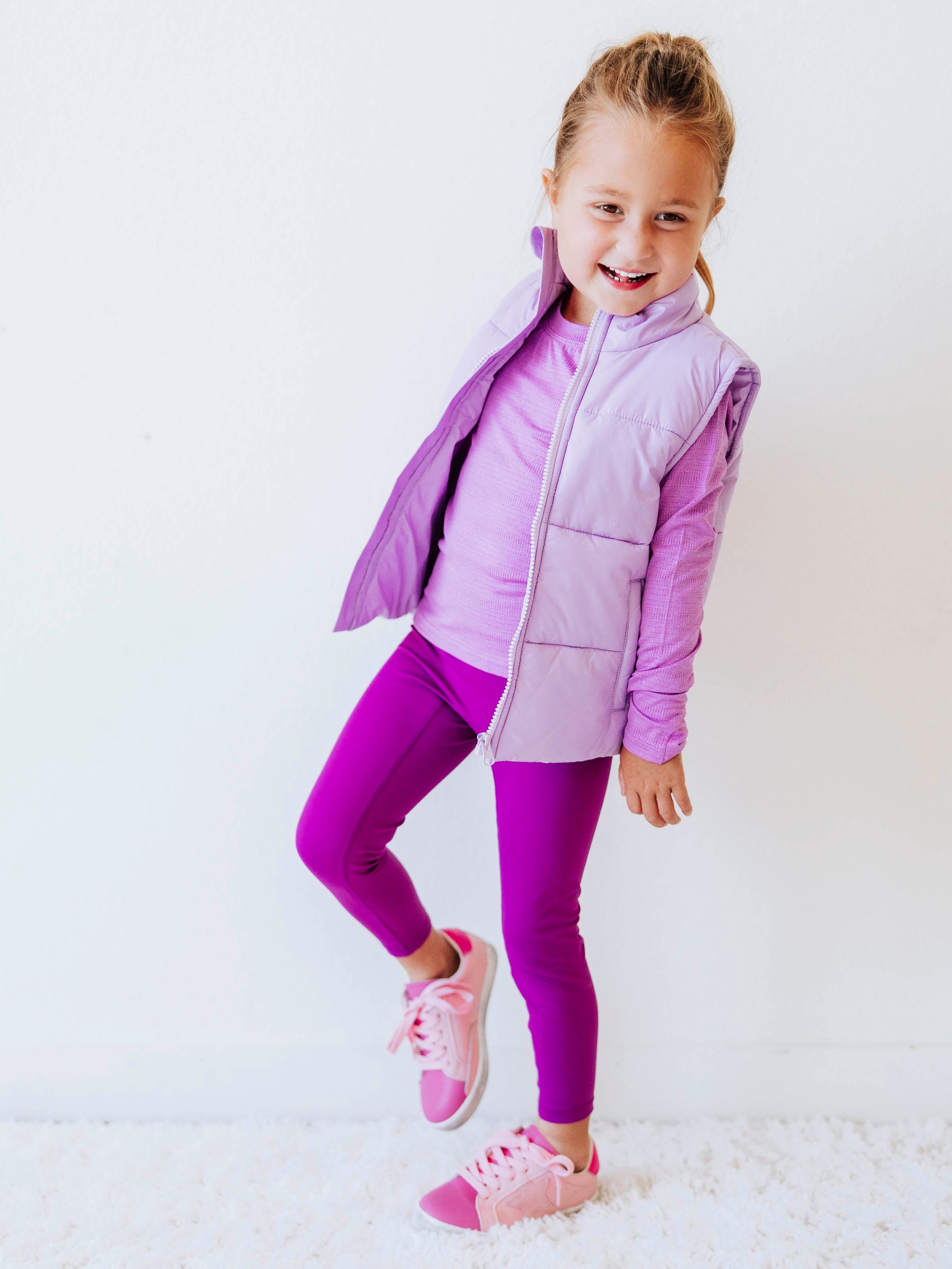 Puffer Vest - Soft Lavender Zip Polyester Lined Collar