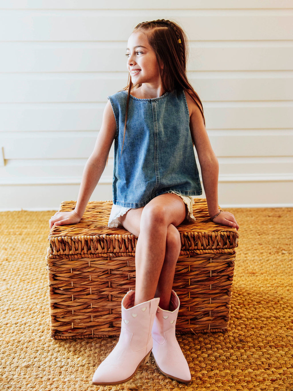 Ruffled Denim Tank - Vintage Wash Cotton Ruffle Back Placket
