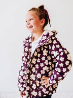 Sherpa Lined Hooded Jacket - Sugar Plum Floral Cotton Zip