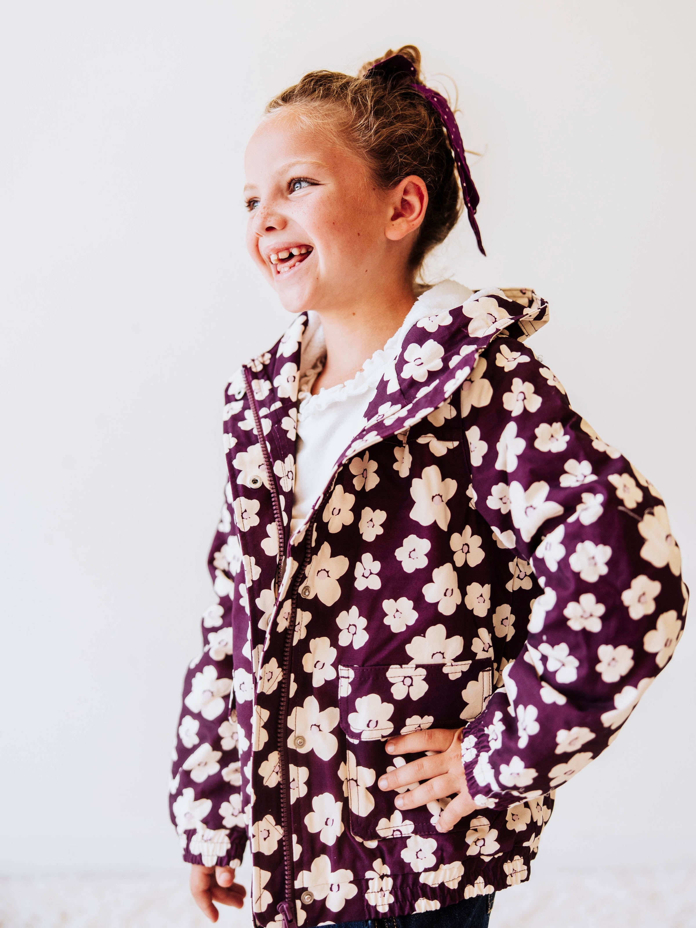 Sherpa Lined Hooded Jacket - Sugar Plum Floral Cotton Zip