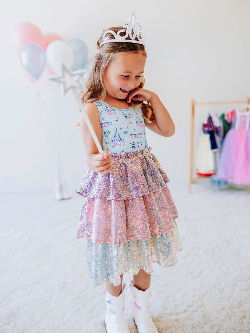 Sequin Tiered Dress - Magical Day Cotton Lined Pastel Sparkle