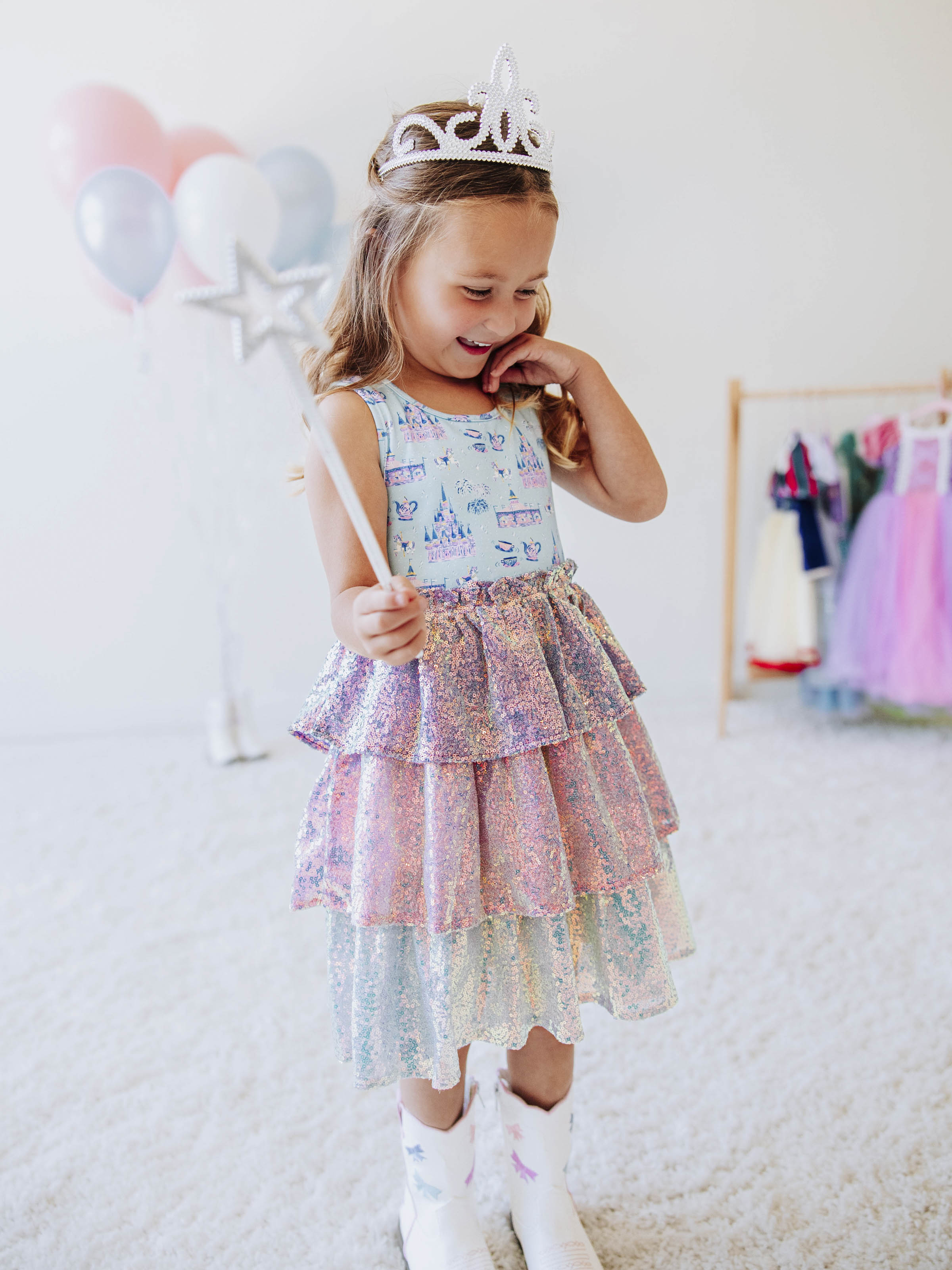 Sequin Tiered Dress - Magical Day Cotton Lined Pastel Sparkle