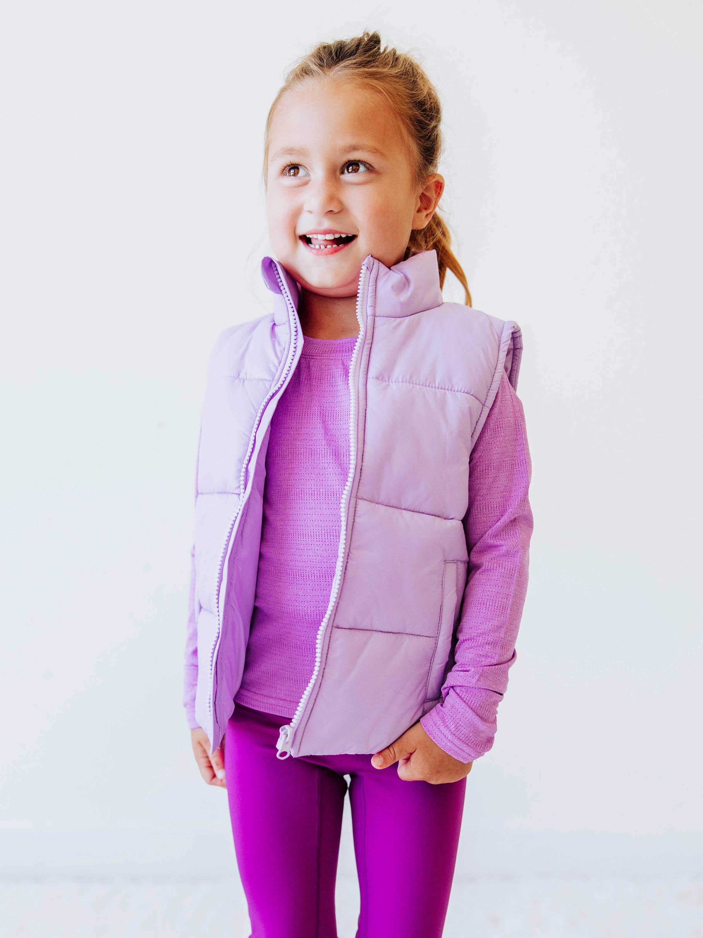 Puffer Vest - Soft Lavender Zip Polyester Lined Collar
