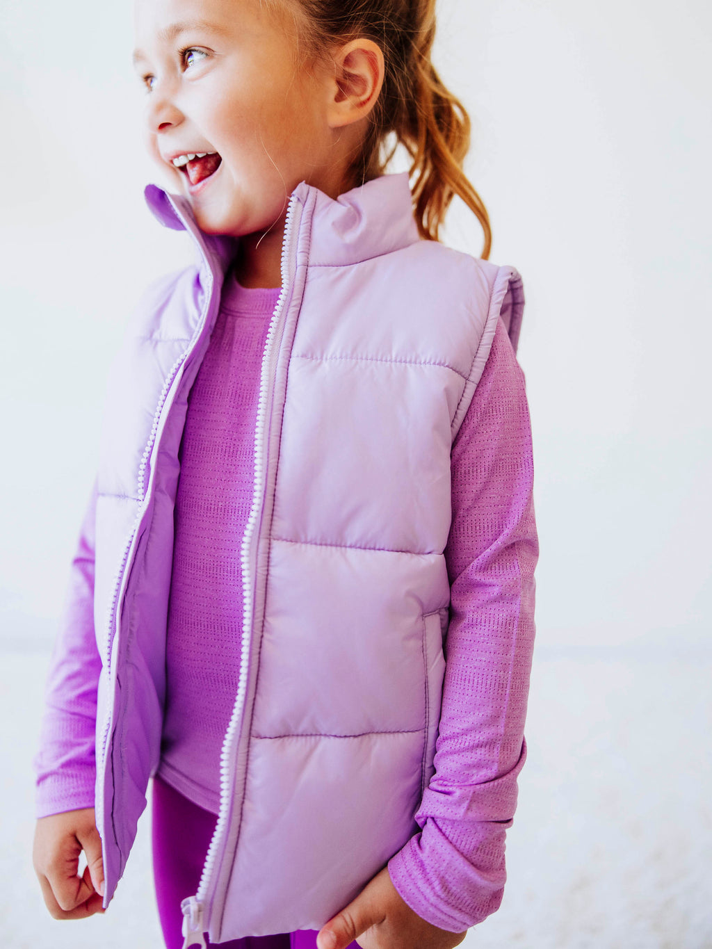 Puffer Vest - Soft Lavender Zip Polyester Lined Collar