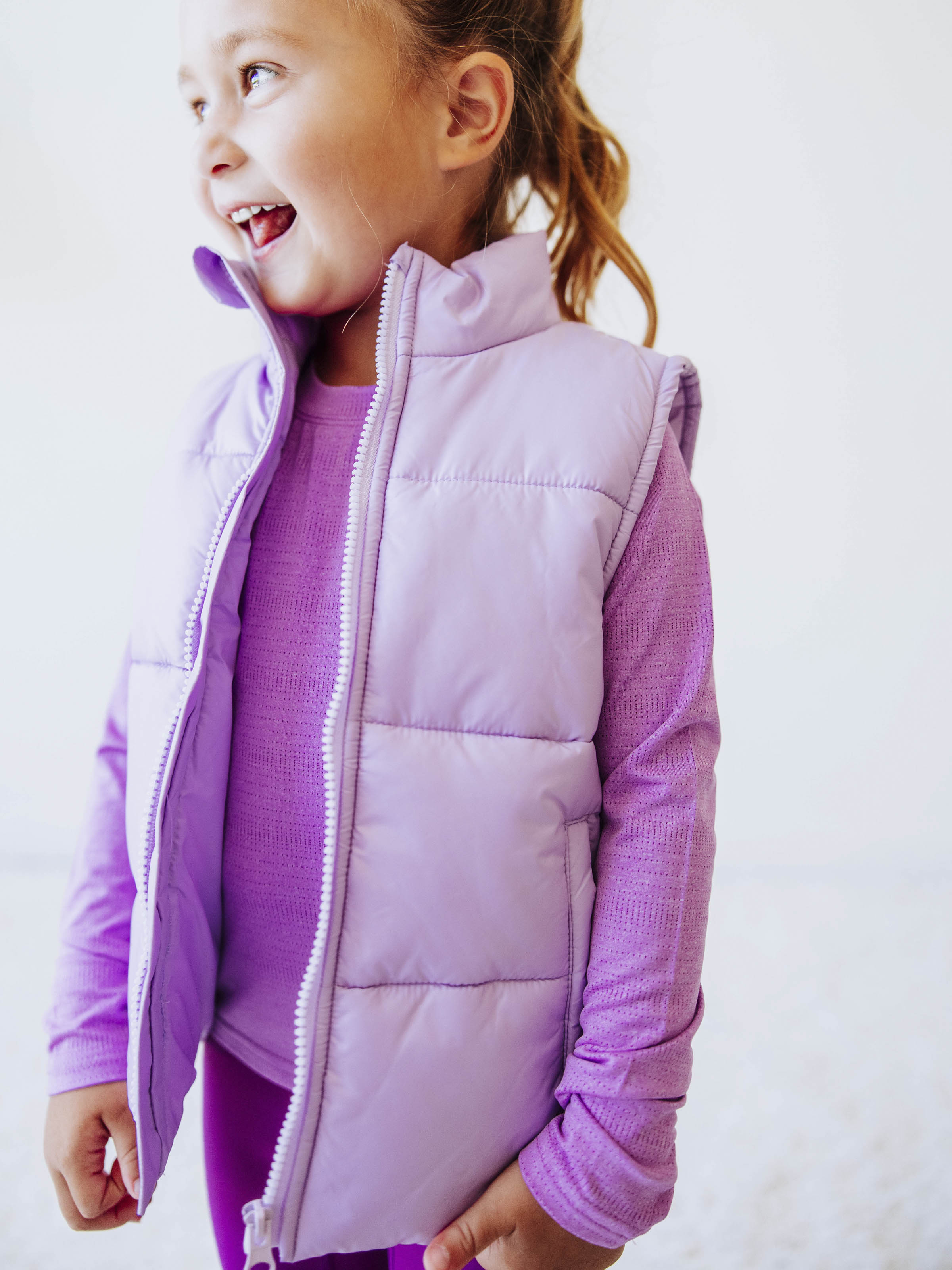 Puffer Vest - Soft Lavender Zip Polyester Lined Collar