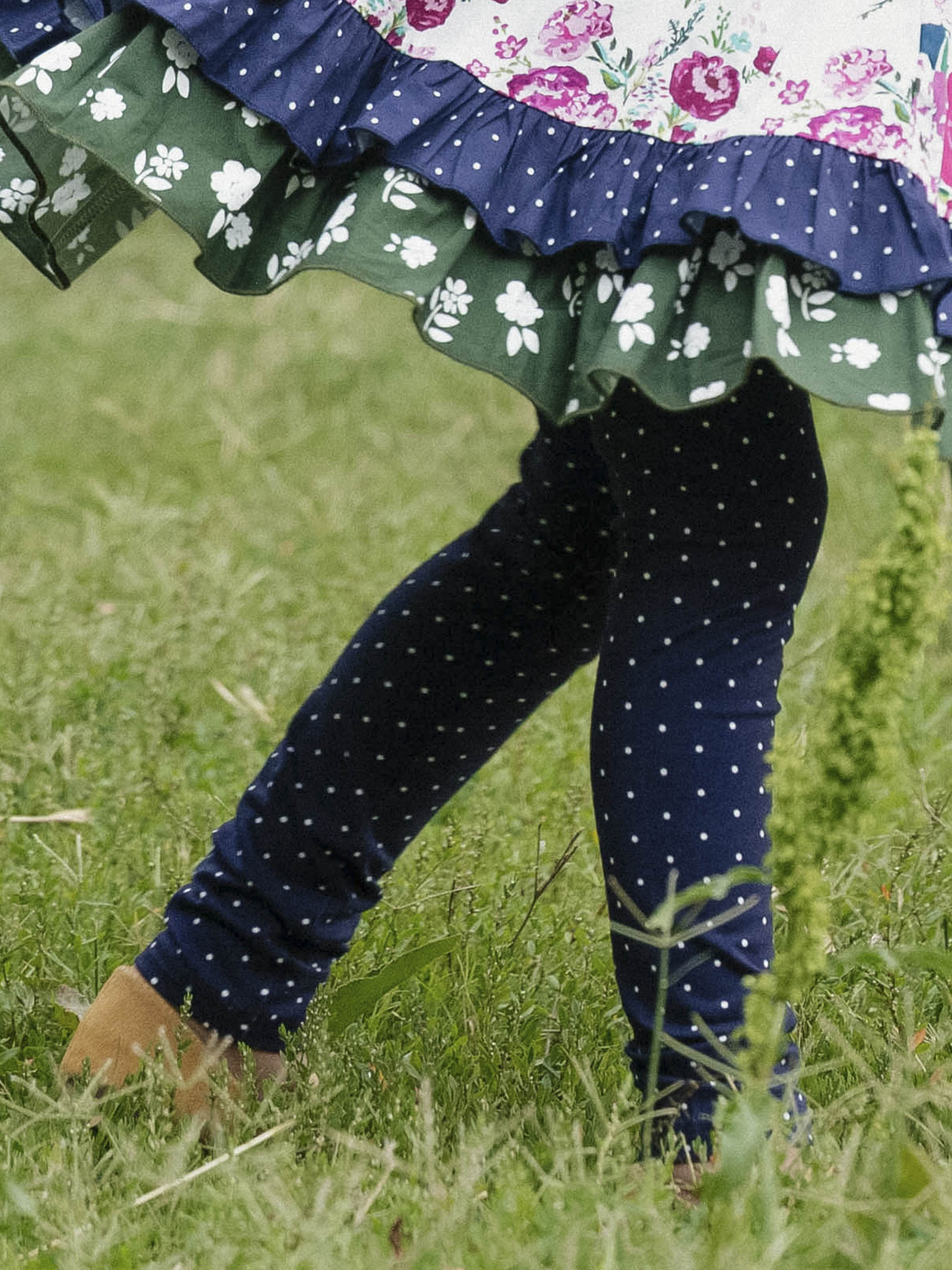 Stretch Leggings - Navy Dotty Cotton Elastic Waistband