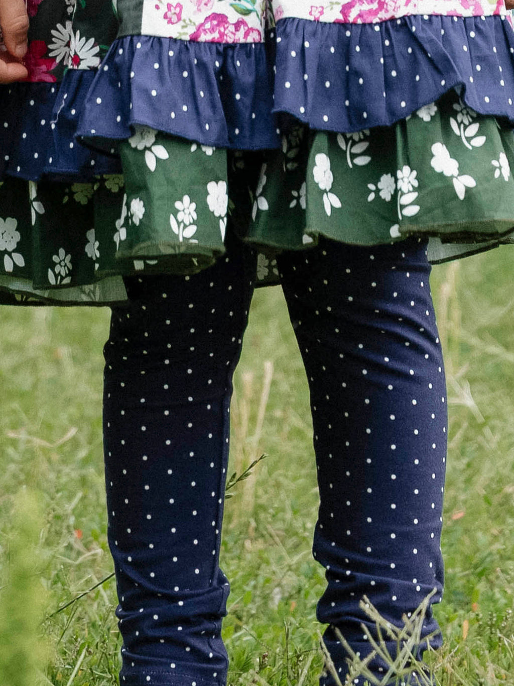 Stretch Leggings - Navy Dotty Cotton Elastic Waistband