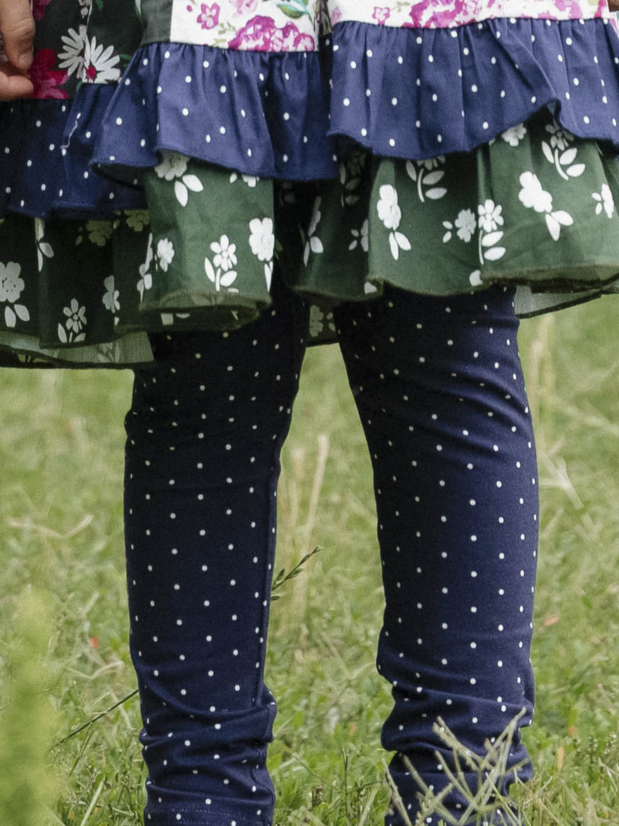 Stretch Leggings - Navy Dotty Cotton Elastic Waistband