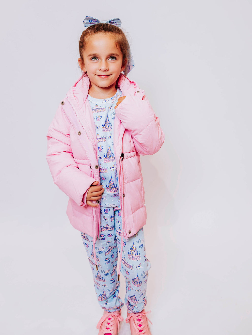 Puffer Jacket - Rose Mist Nylon Zip Hood Pockets Toggle Waist