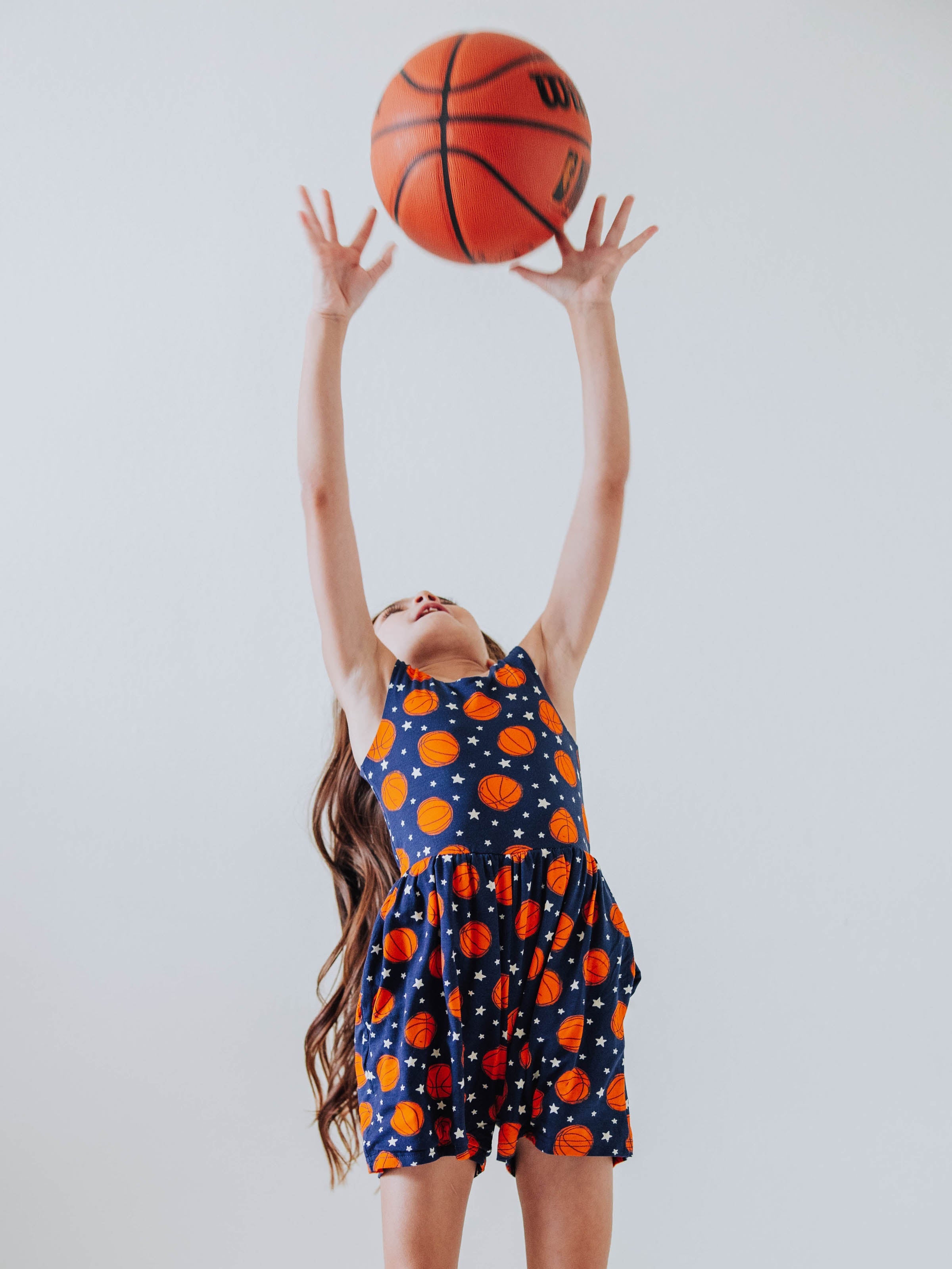 Short Leggy Romper - Basketball Allstars Navy Scoop Back