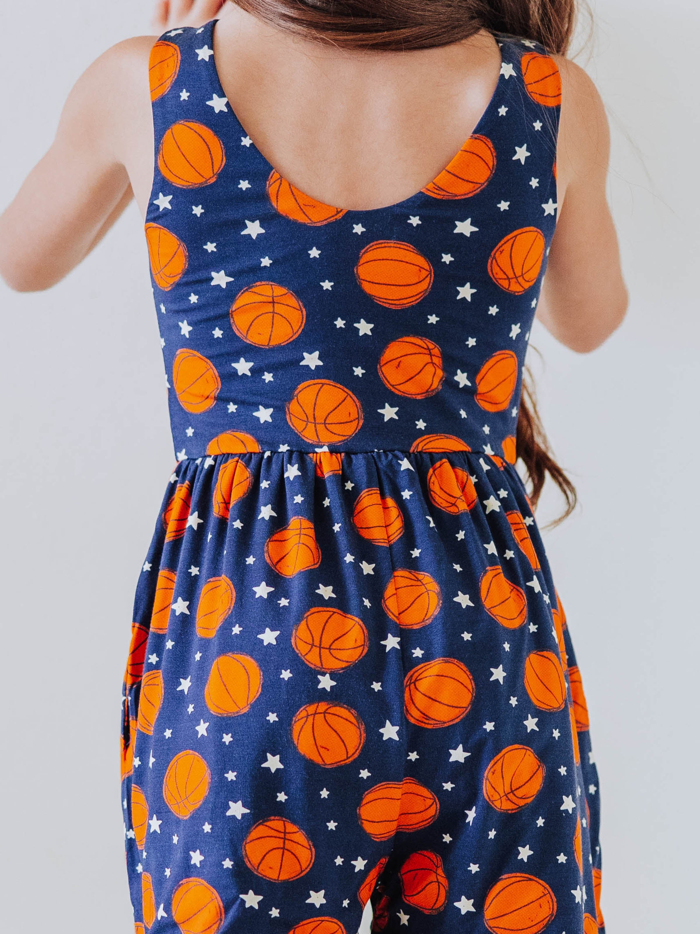 Short Leggy Romper - Basketball Allstars Navy Scoop Back