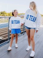 Warm Knit Sweatshirt - Blue Chenille Applique White