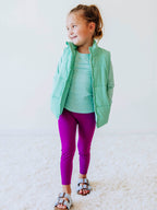 Puffer Vest - Seafoam Green Zip Lined Side Pockets