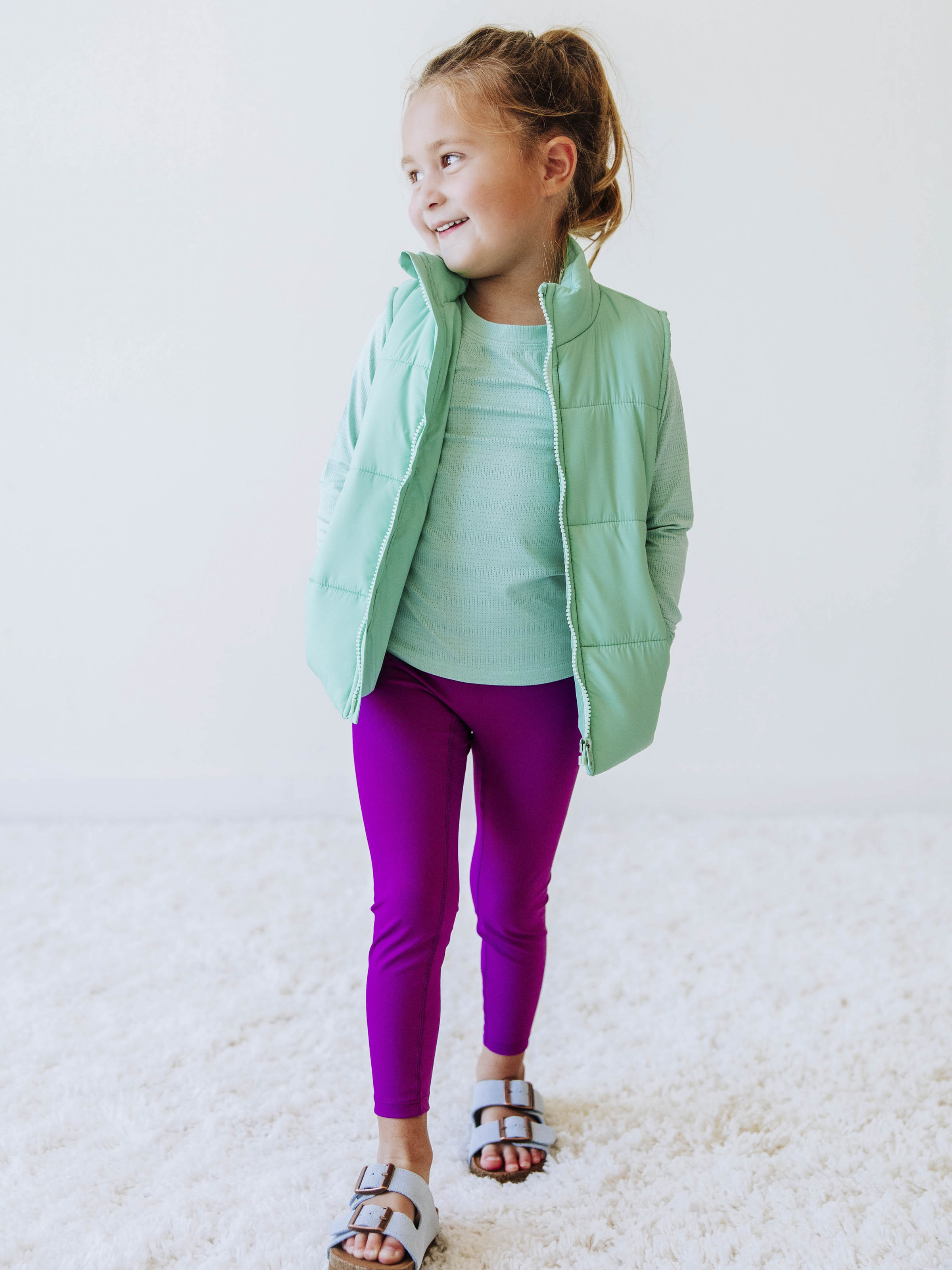 Puffer Vest - Seafoam Green Zip Lined Side Pockets