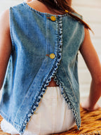 Ruffled Denim Tank - Vintage Wash Cotton Ruffle Back Placket