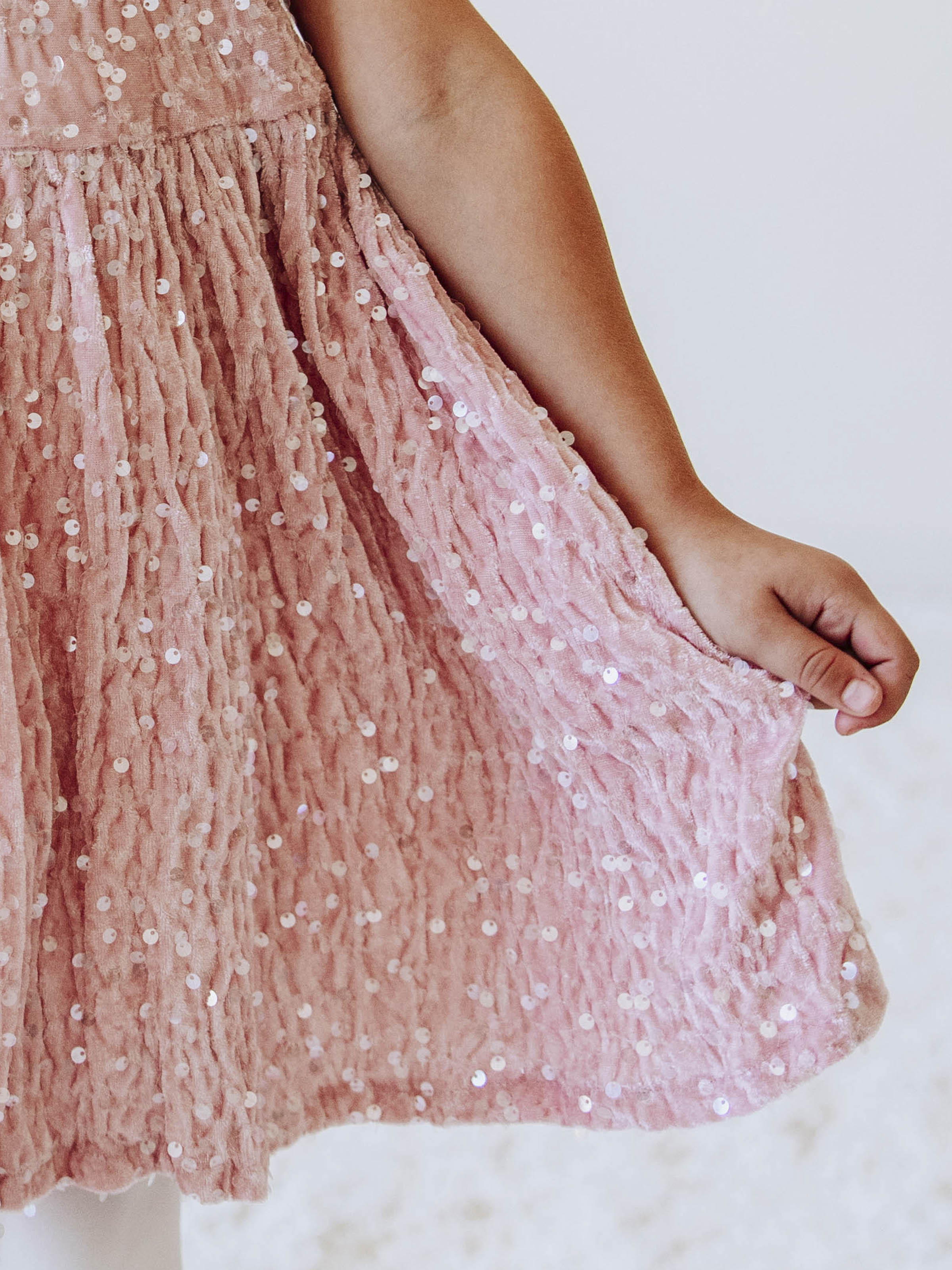 Sequin Dress - Pink Shimmer Polyester Velvet Zip Puff Sleeve
