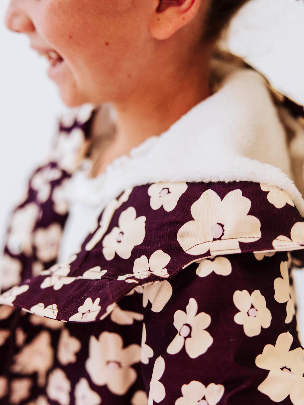 Sherpa Lined Hooded Jacket - Sugar Plum Floral Cotton Zip