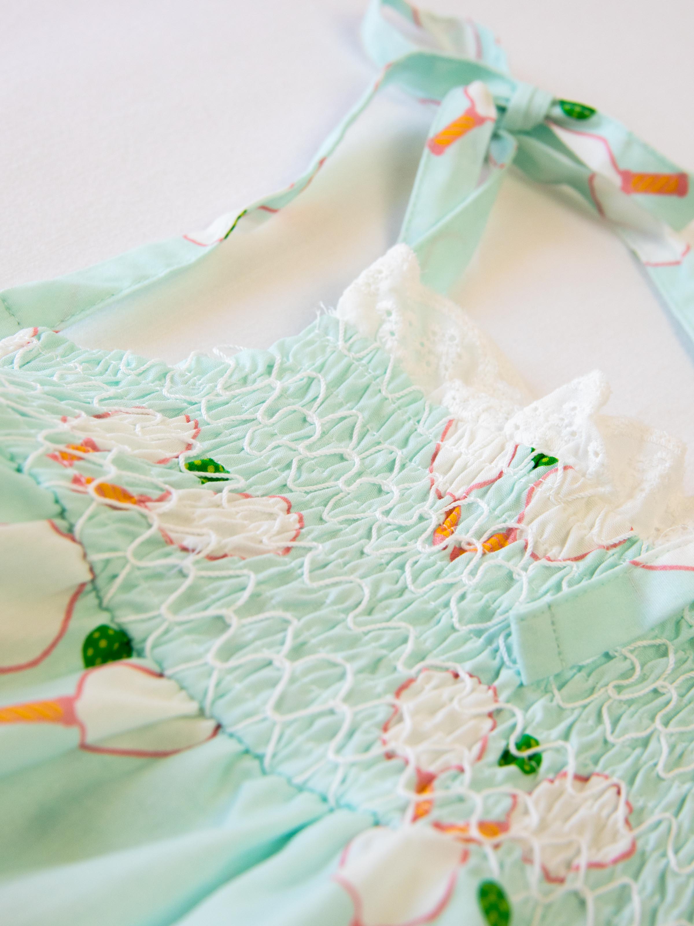 Smocked Dress - Pickleball Cotton Lined Lace Shoulder Ties