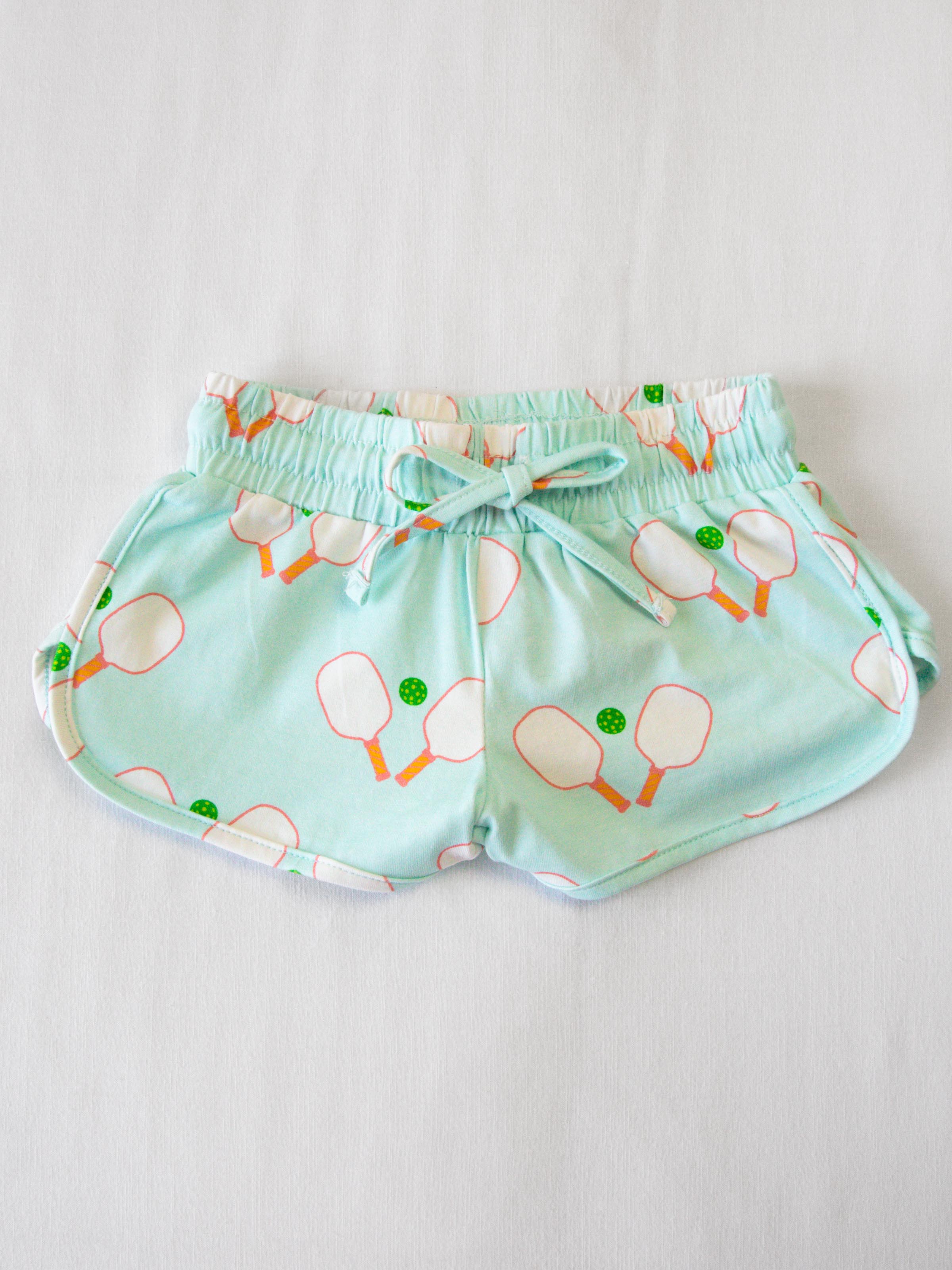 Athletic Shorts - Pickleball Print Cotton Drawstring Above Knee