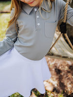 Long Sleeve Polo Shirt - Steel Gray Unisex Button