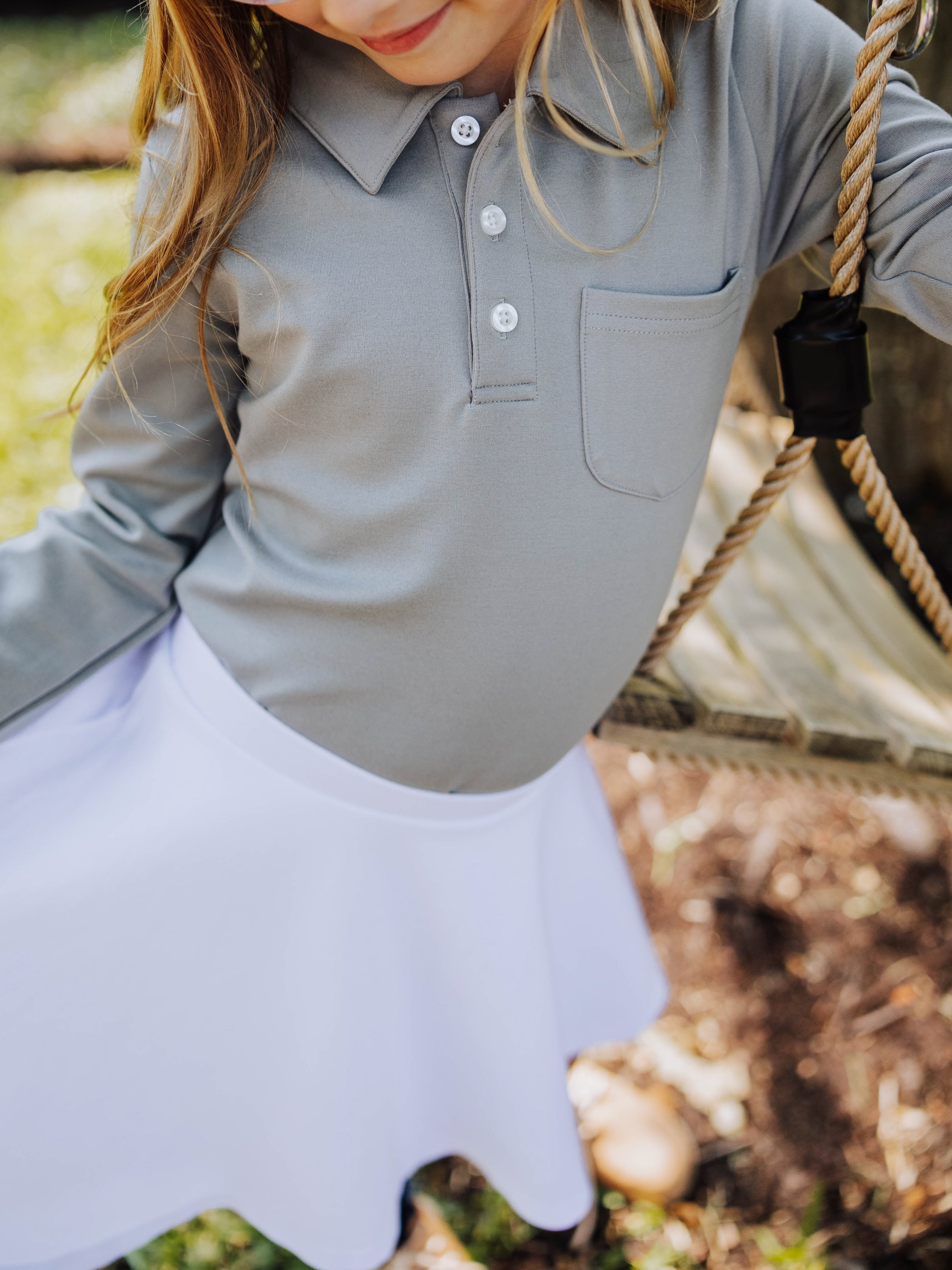 Long Sleeve Polo Shirt - Steel Gray Unisex Button